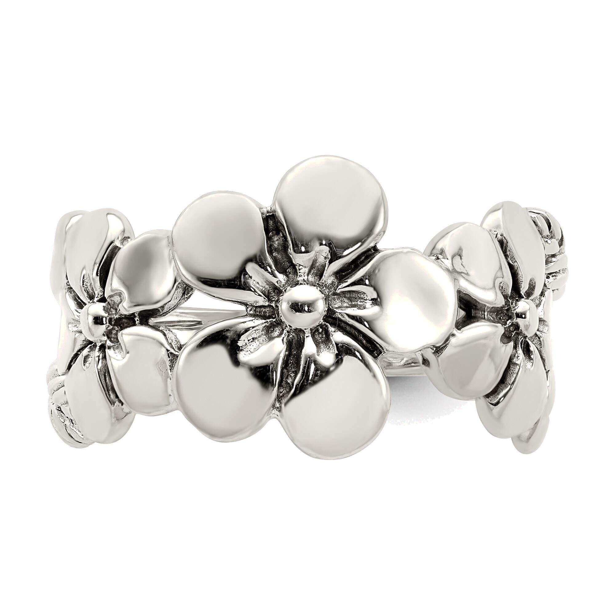 Bonyak Sterling Silver Flower Ring - Size 6, Polished & Antiqued Finish - Elegant Floral Jewelry for Women, Perfect for Weddings, Anniversaries & Everyday Wear