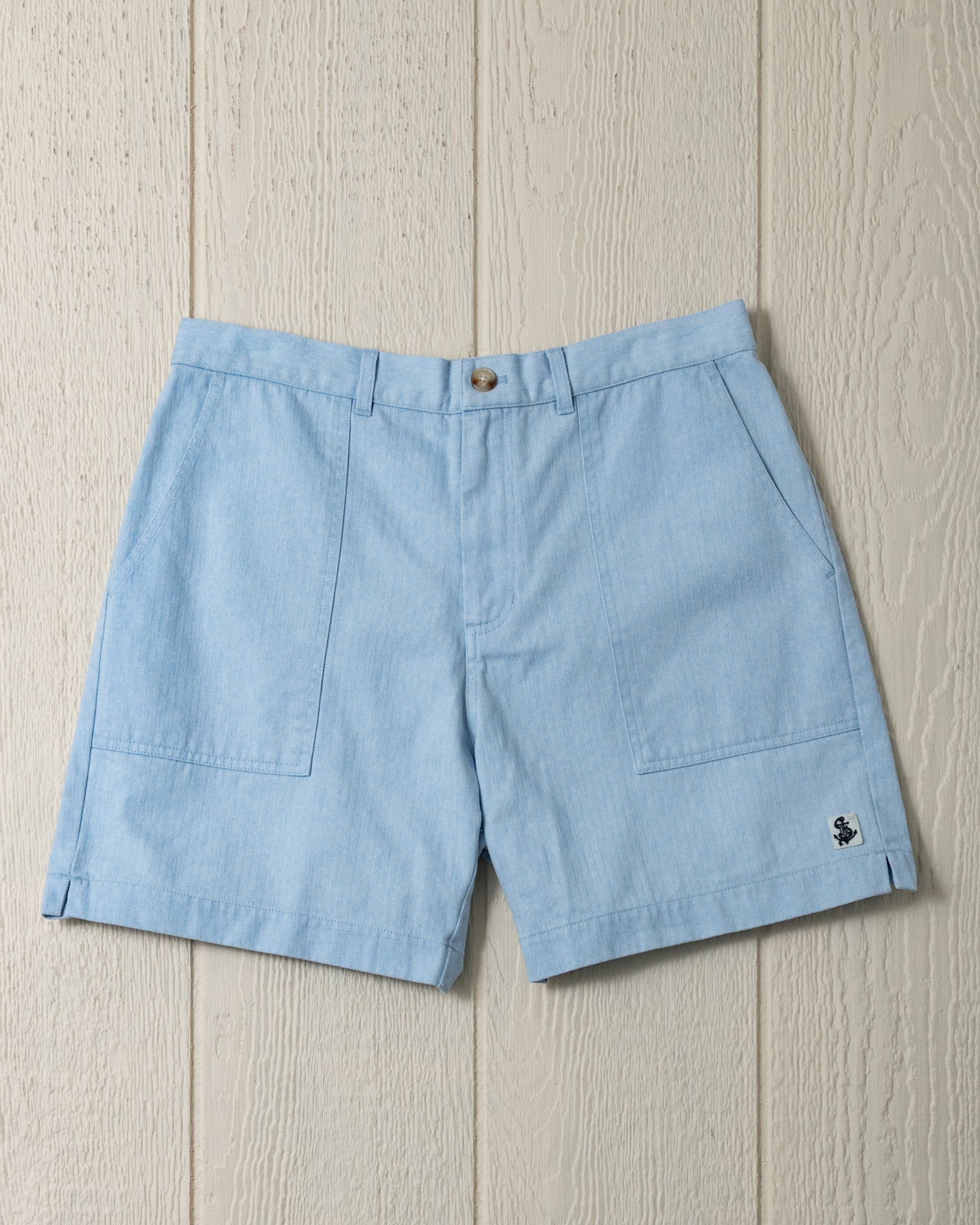Ventura Shorts for Men - Coastal Blue Salt Washed Herringbone Fabric | Comfortable Casual Wear for Summer, Beach, and Outdoor Activities