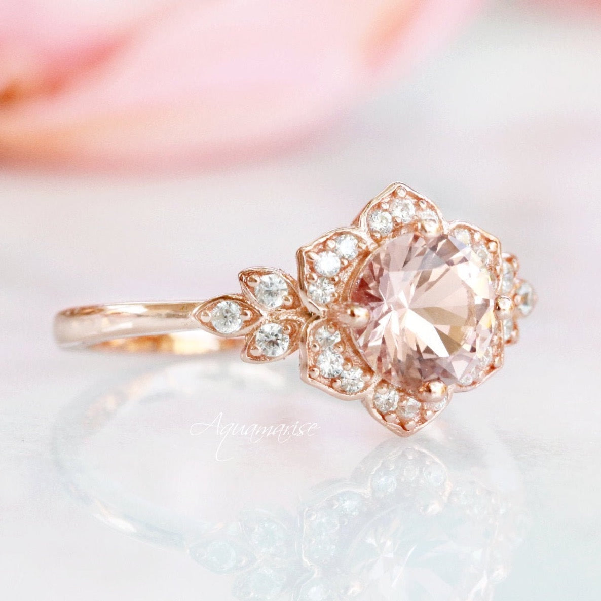 14K Solid Rose Gold Jasmine Morganite Engagement Ring for Women - Perfect for Proposals, Weddings & Anniversaries