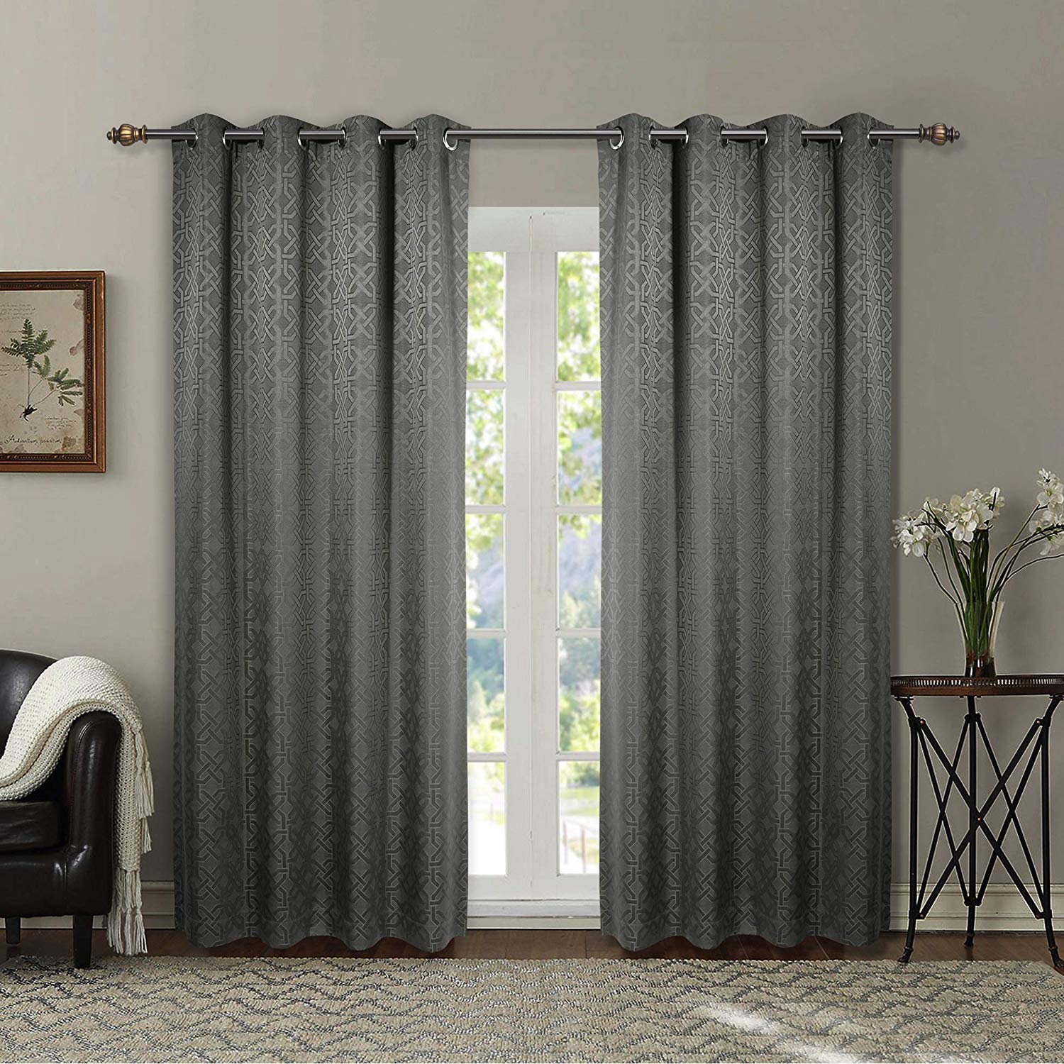 Room Darkening Curtains 84 Inches Long - Grey Jacquard Textured Grommet Curtains for Sliding Glass Doors & Living Room | Blackout Drapes for Bedroom, Home Theater & Nursery (52x84 Inch, Gray) - SINGINGLORY