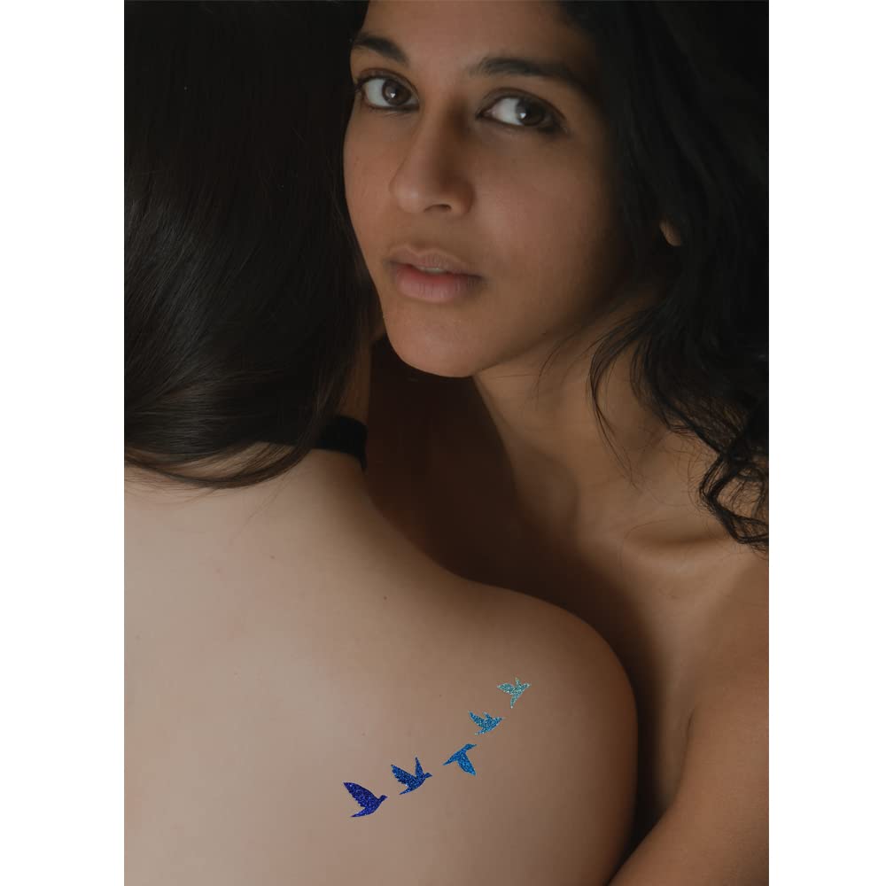 Comet Busters Cute Birds Glitter Temporary Tattoos for Kids & Adults - Waterproof Body Stickers for Parties, Festivals & Summer Fun (BJ197)
