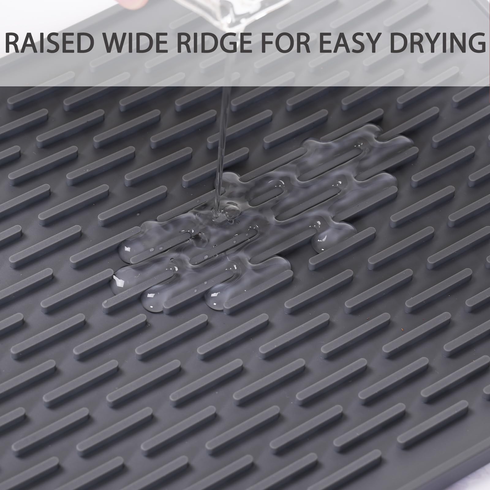 Silicone Dish Drying Mat - Non-Slip, Heat Resistant for Kitchen Sink & Counter - Perfect for Dishes & Drawer Liner