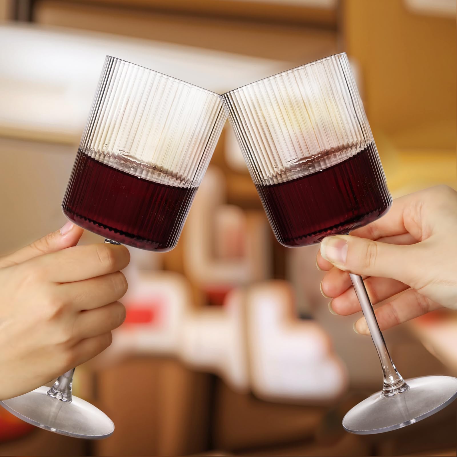 Ciaell 12-Pack Plastic Ribbed Wine Glasses - 10 oz Square Stemware for Champagne, Cocktails & Parties - Disposable Wedding, Bridal Shower & Event Cups - Elegant & Shatterproof Drinkware for Indoor/Outdoor Celebrations