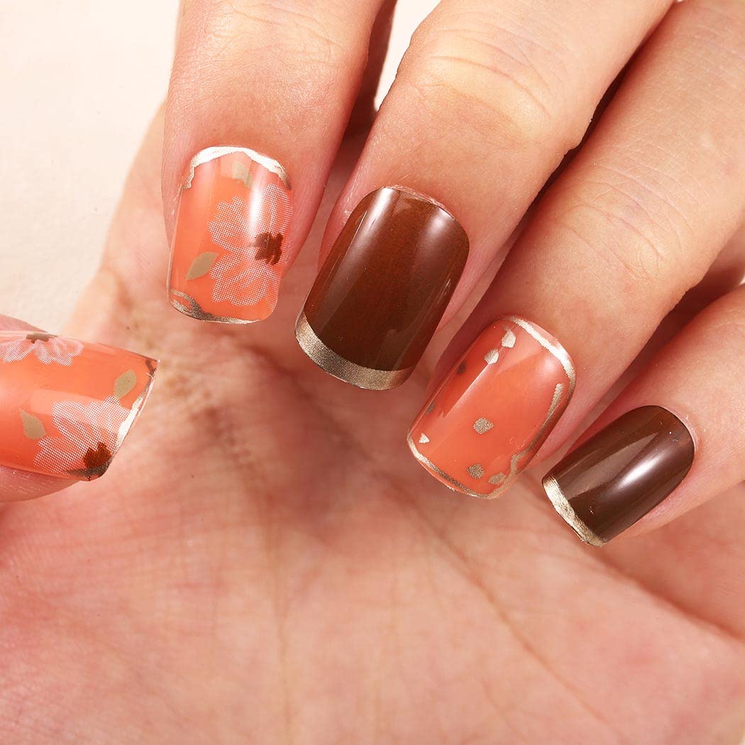 24Pcs Short Square Press on Nails - French Fake Nails with Glossy Gradient Design, Acrylic False Nails Full Cover Tips for Women & Girls | Perfect for Parties, Weddings, and Daily Wear (Orange French)