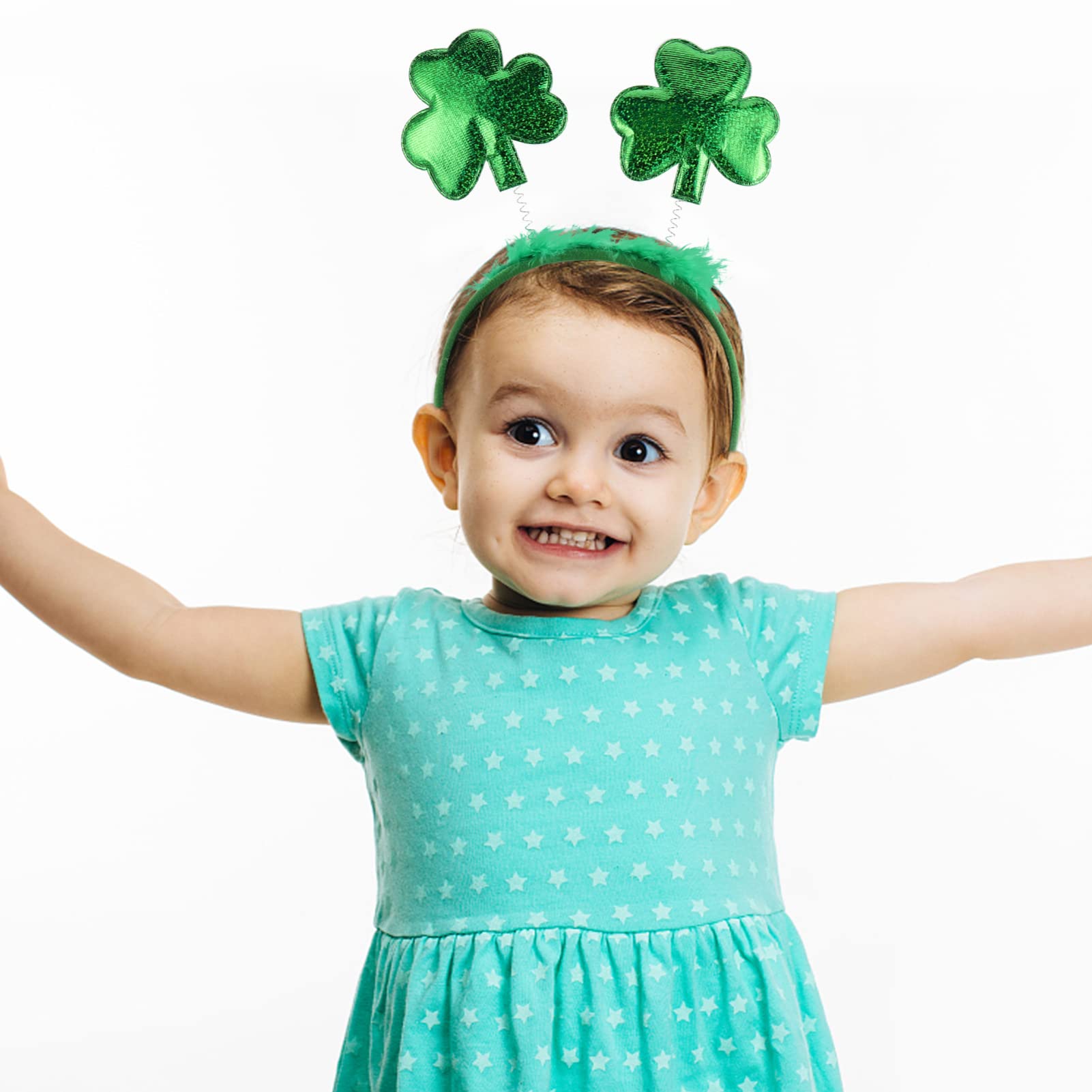 FRCOLOR Green Headband for Women & Girls - 4 Pack Stretchable Polyester Hairbands with Sequins, Irish Style Hair Accessories for St. Patrick's Day, Parties, and Everyday Wear