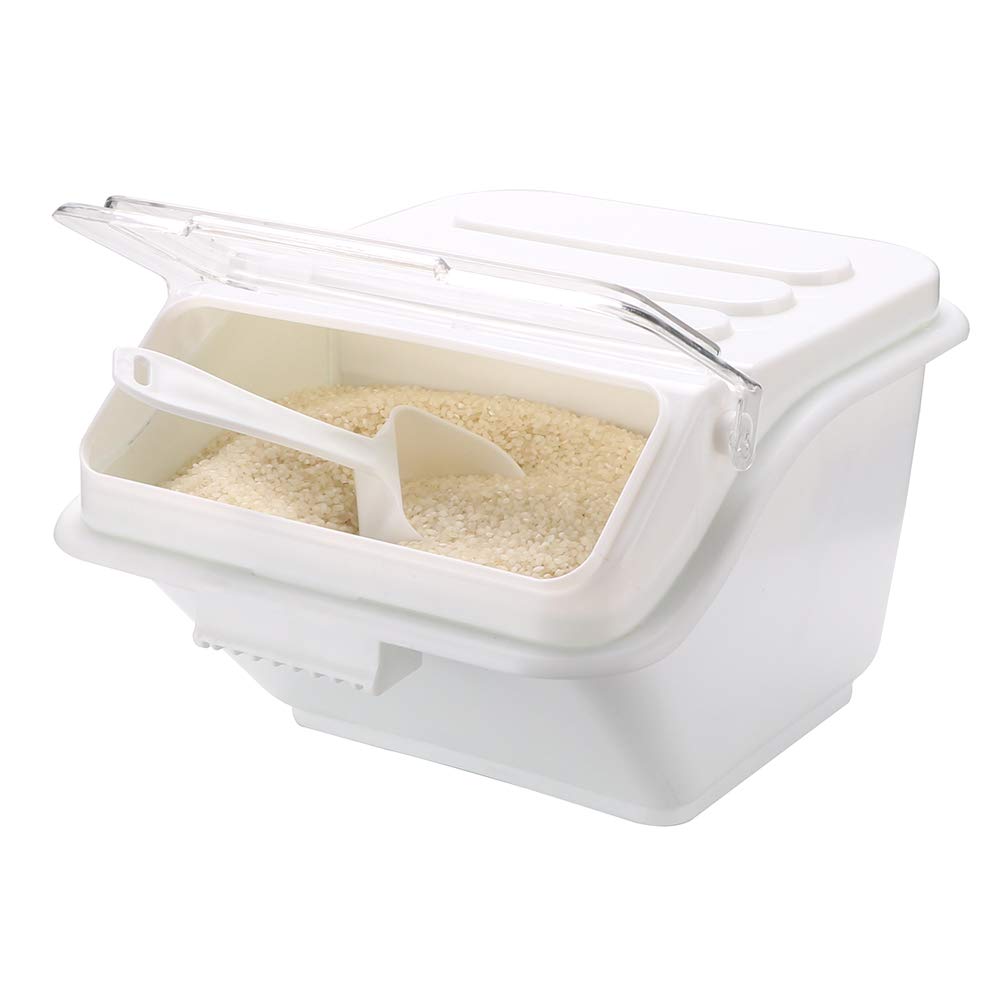 Restaurantware Met Lux 2.6 Gallon Food Storage Container with Lid & Measuring Scoop - Stackable White Plastic Ingredient Bin for Flour, Sugar & Bulk Foods | Perfect for Commercial Kitchens, Bakeries & Pantry Organization