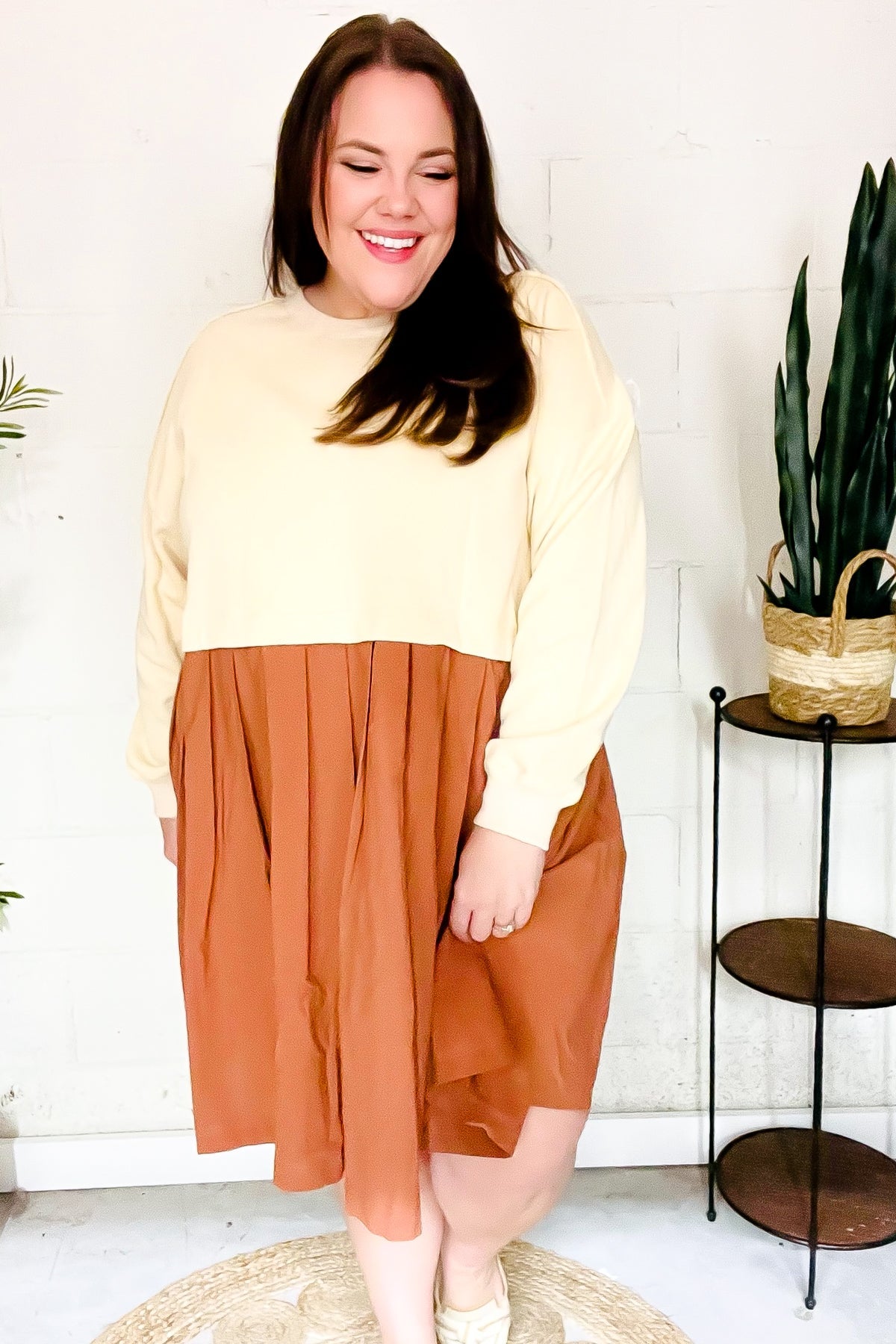 Stylish Bedazzled Cream & Rust Pleated Skirt - French Terry Cotton Dress for Women | Casual & Party Wear | Perfect for Date Nights, Office Outfits & Special Occasions