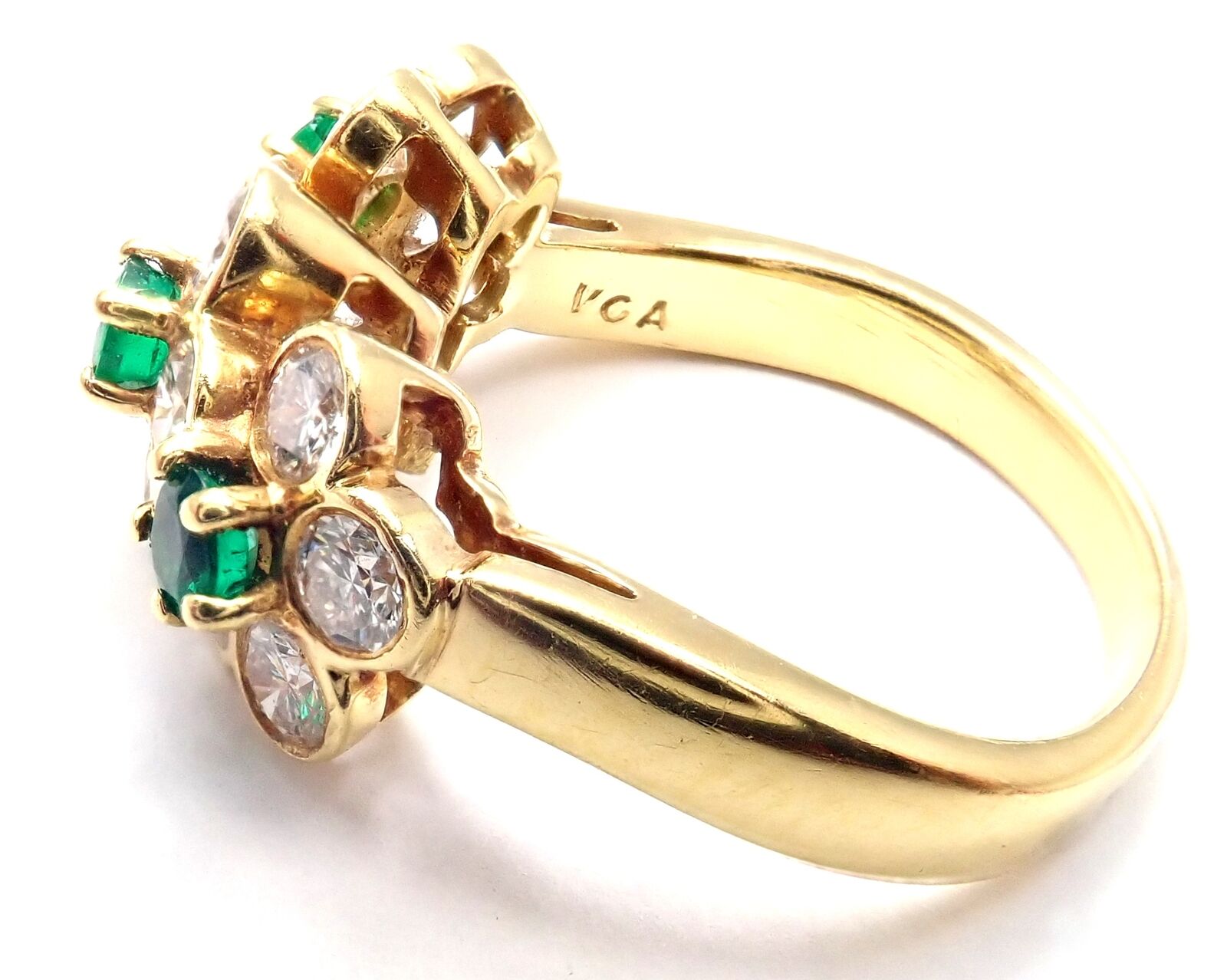 Authentic Van Cleef & Arpels 18k Yellow Gold Emerald Diamond Fleurette Ring for Women - Luxury Jewelry Gift for Anniversary, Engagement & Special Occasions