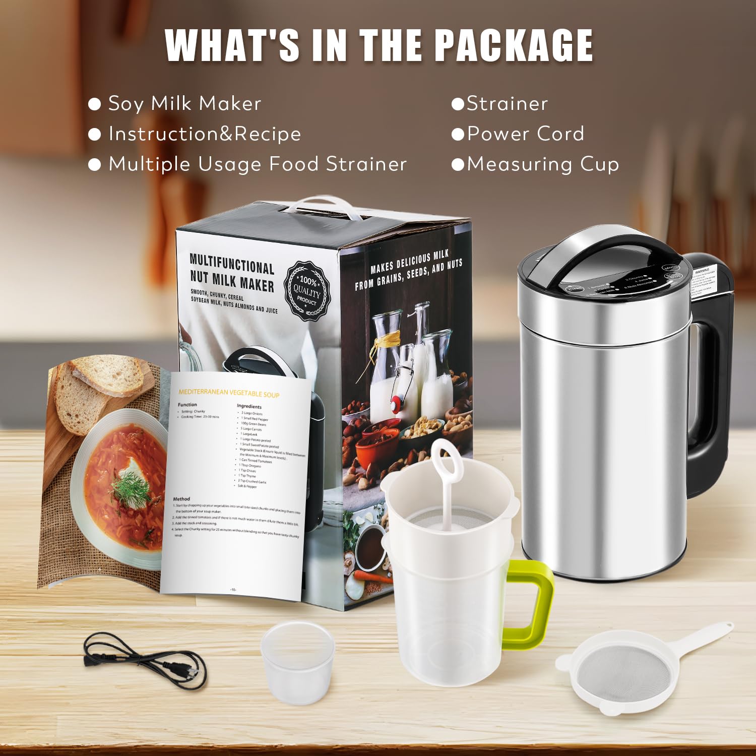 Moongiantgo 1L/35oz Nut Milk Maker - 7-in-1 Automatic Soy Milk Machine with Filter for Almond, Oat & Plant-Based Milk | Homemade Soup, Smoothie & Juice Maker | Self-Cleaning, 110V | Perfect for Vegan Diets, Healthy Breakfast & Kitchen Convenience