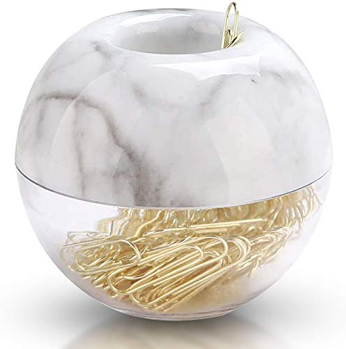 Round Magnetic Paper Clip Holder - 28mm with 100 Paper Clips - Marble Design for Office Desk Organization & Document Management