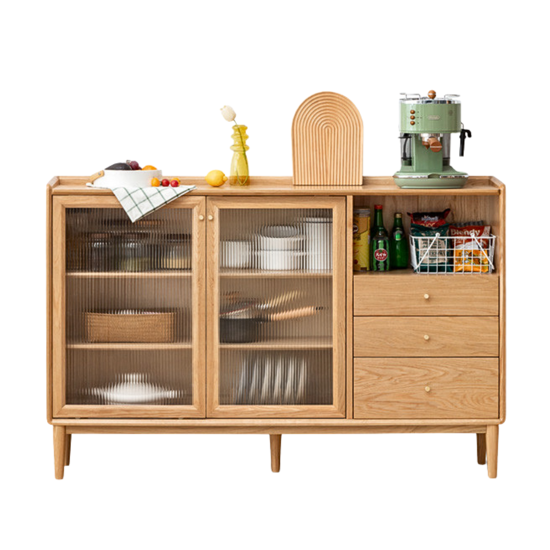 59.1x7.9x38.6 inch / 150x20x98сm / Natural wood color / Oak solid wood sideboard with open door (depth 20cm)