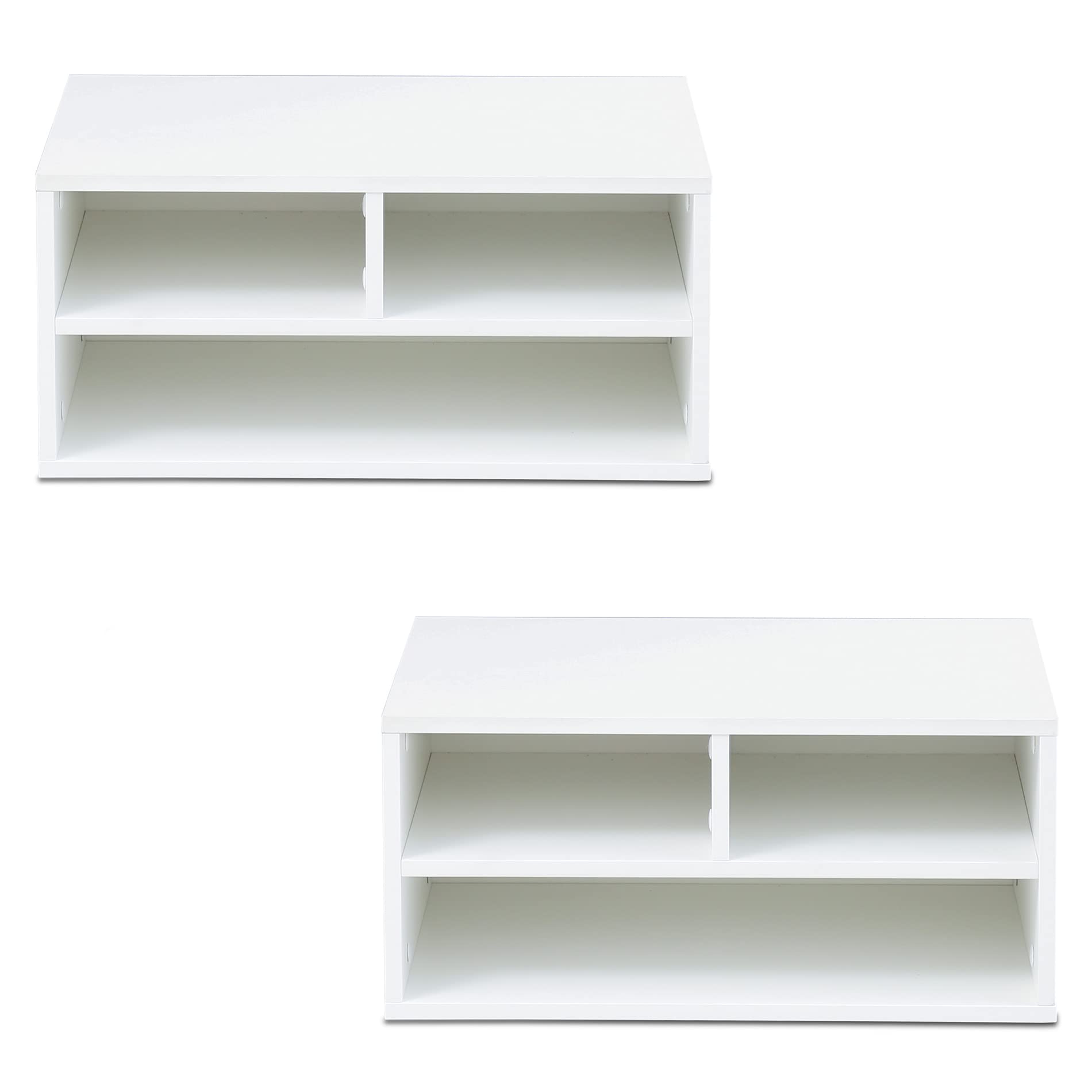 FITUEYES 2 Pack Large Printer Stands with 3 Storage Compartments - 2-Tier Desktop Paper Organizer Shelf for Home Office, Black & White, 18.9