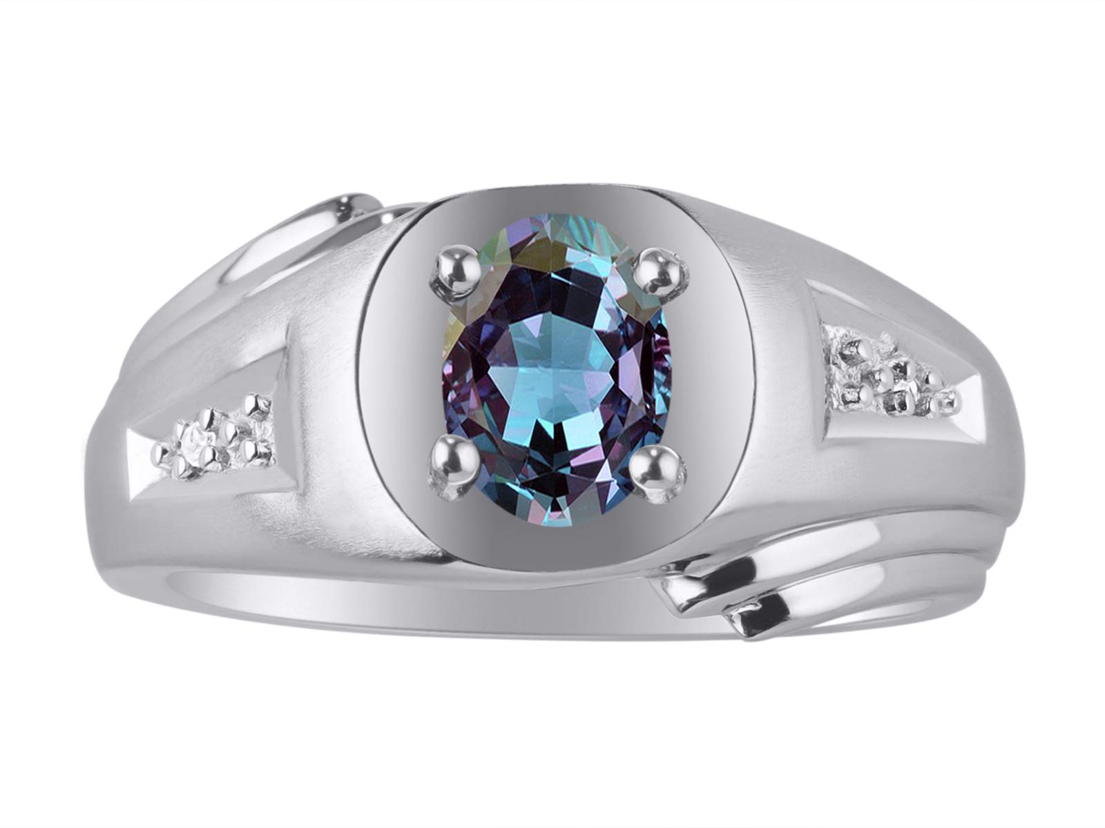 RYLOS Men's Sterling Silver Rings with 8X6MM Oval Gemstone & Genuine Diamond - Classic Designer Style Birthstone Rings for Men (Size 8-13) - Perfect for Weddings, Anniversaries, and Special Occasions