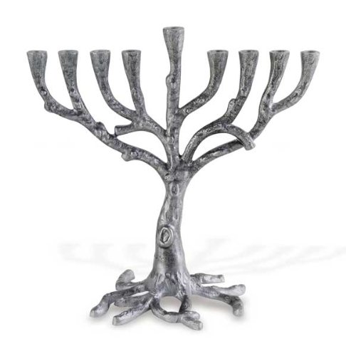 Art Deco Candle Menorah - Rustic Silver Finish Tree of Life Chanukkiah for Hanukkah | Fits Standard Chanukah Candles | Judaica Home Decor & Holiday Display | Perfect for Jewish Celebrations, Gift Giving & Table Centerpiece