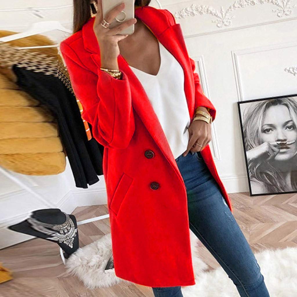 Elegant Women's Slim Wool Blend Long Coat - Warm Winter Outerwear for Office, Dating & Formal Occasions