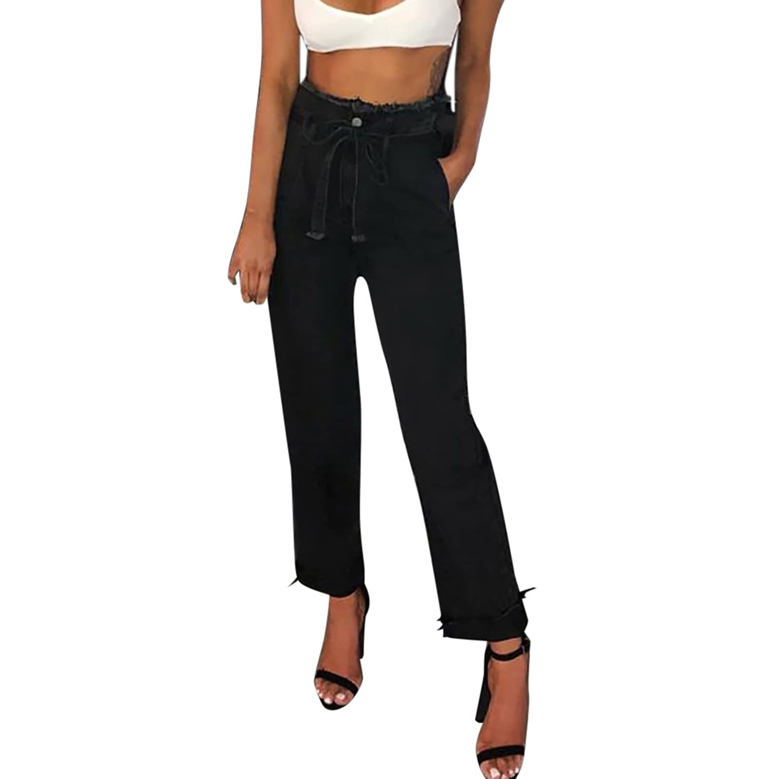 LIUguoo Women's High Rise Jogger Jeans - Stretch Skinny Denim Pants for Casual Wear