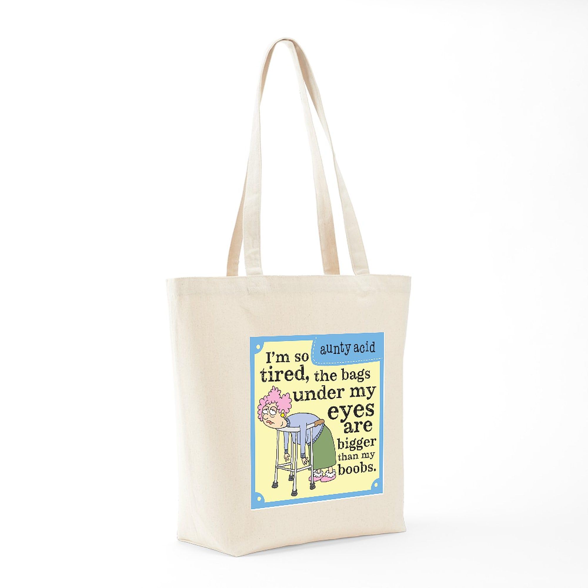 Aunty Acid 'I'm So Tired' Natural Canvas Tote Bag - Reusable Grocery Shopping Bag for Women, Funny Gift for Coffee Lovers & Office Workers