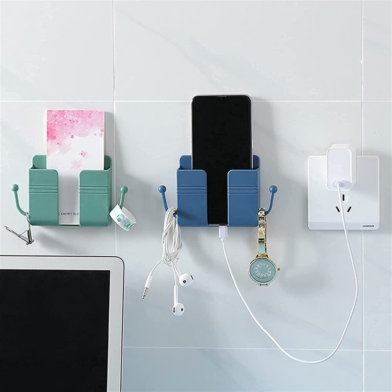 XTYPE Space Saving Phone Stand - Adhesive Hook & Rack for Wall Mounting, Cable Management (Pink) - Perfect for Home, Office, Kitchen & Bedroom Organization