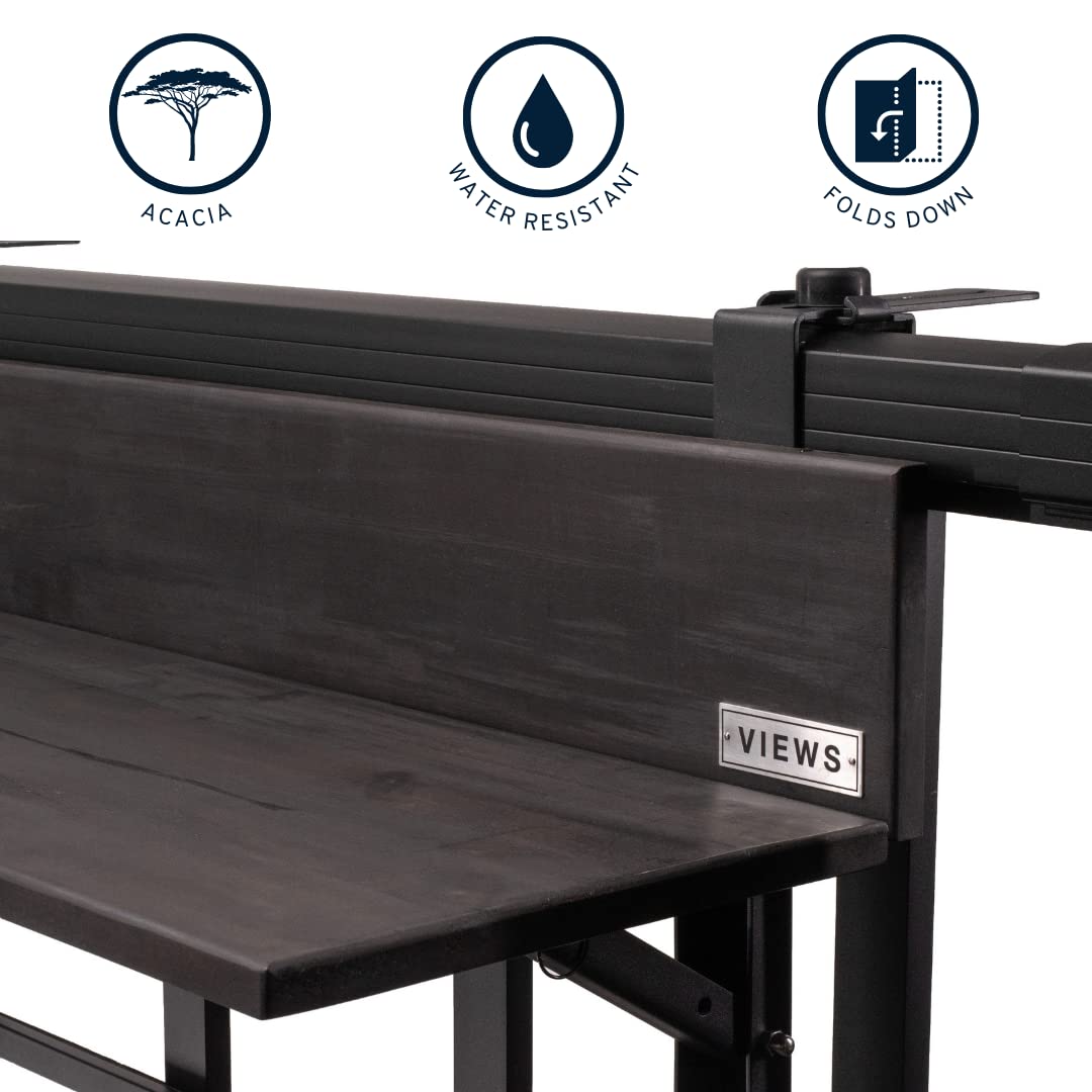 3Ft Folding Balcony Bar Table (Black) - Weather-Resistant Acacia Wood with Adjustable Steel Brackets - Perfect for Outdoor Dining, Small Space Balcony, Deck, Patio, Porch & Backyard Entertaining