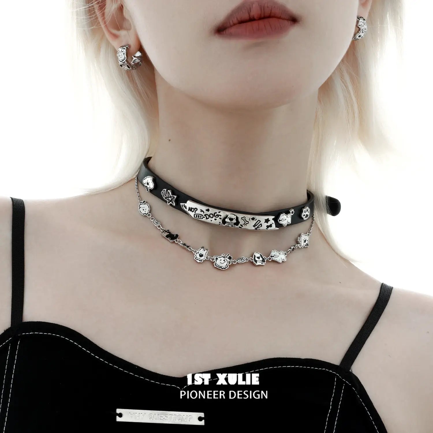 18K Platinum Plated Graffiti Puppy Choker Necklace - Trendy Dog-Themed Jewelry for Women, Perfect for Casual Wear, Parties & Gifts