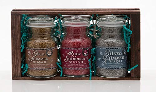 Pepper Creek Farms Gold, Ruby & Silver Shimmer Sugar Jars Gift Set - Premium Decorative Baking Sugars for Cakes, Cookies & Desserts - Perfect for Holiday Baking, Wedding Favors & DIY Crafts