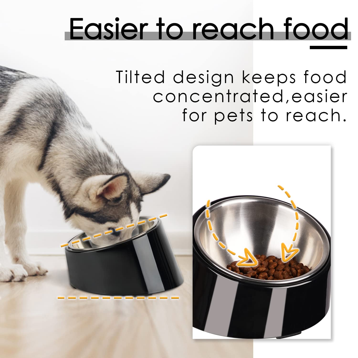 **15° Slanted Dog Bowl - Non-Spill Mess-Free Pet Food Dish for Cats & Dogs, Anti-Skid Tilted Feeder for Bulldogs & Flat-Faced Breeds (0.5 Cup, Dark Black) - Perfect for Slow Feeding & Easy Access**