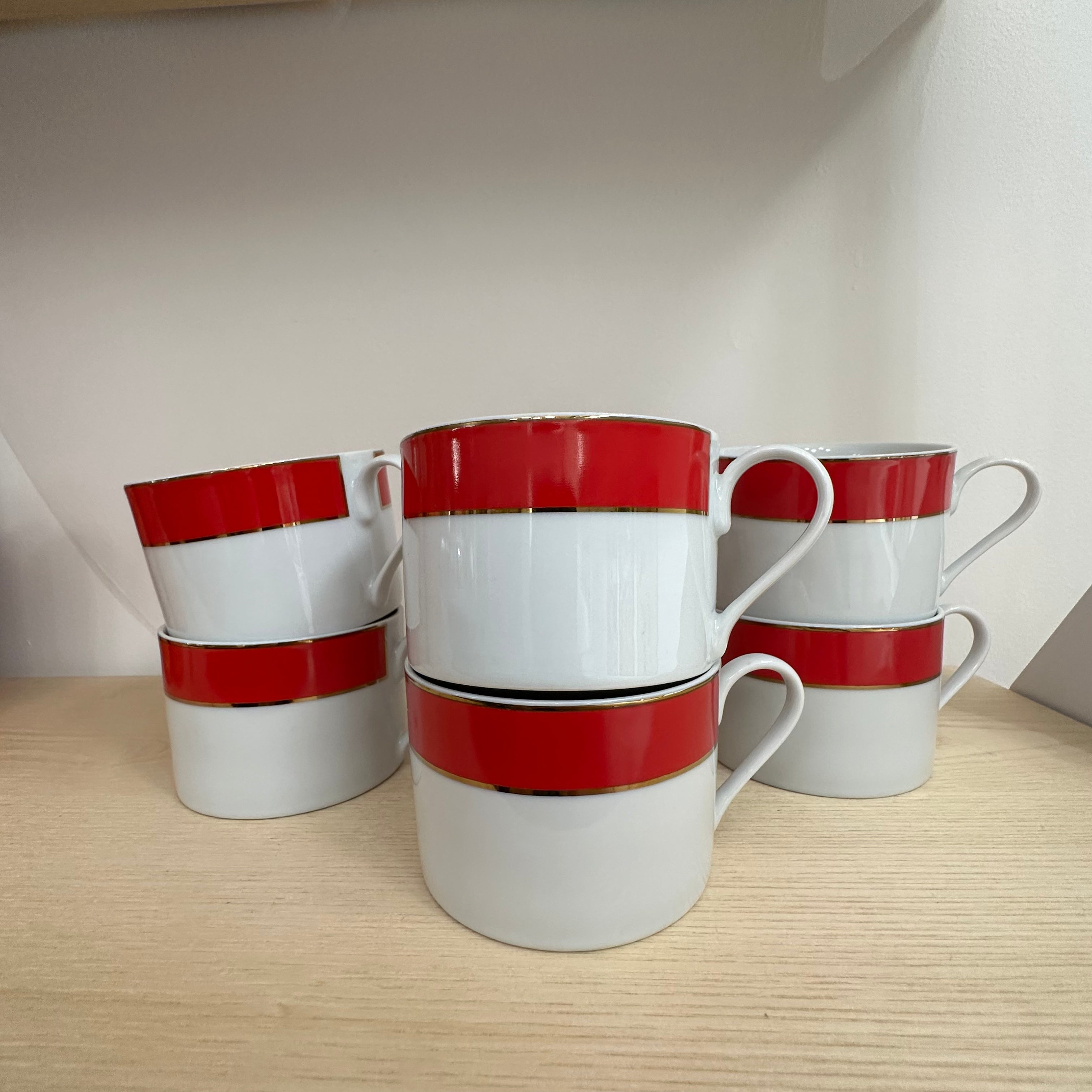 Red & Gold Coffee Mugs Set of 6 - Elegant Ceramic Tea Cups for Home, Office & Gifts - Perfect for Morning Coffee, Afternoon Tea & Holiday Parties