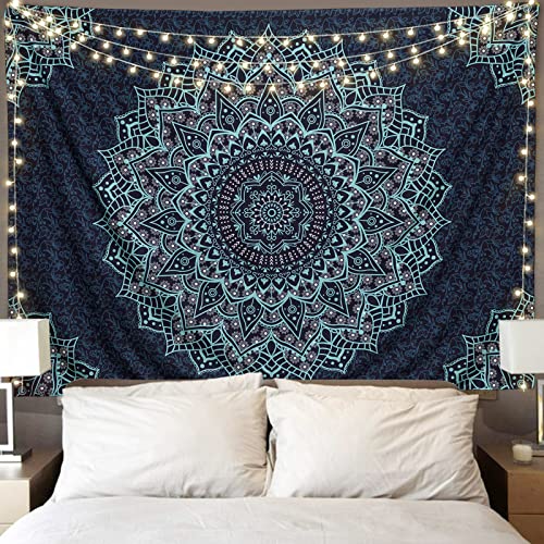 Black and Blue Mandala Tapestry