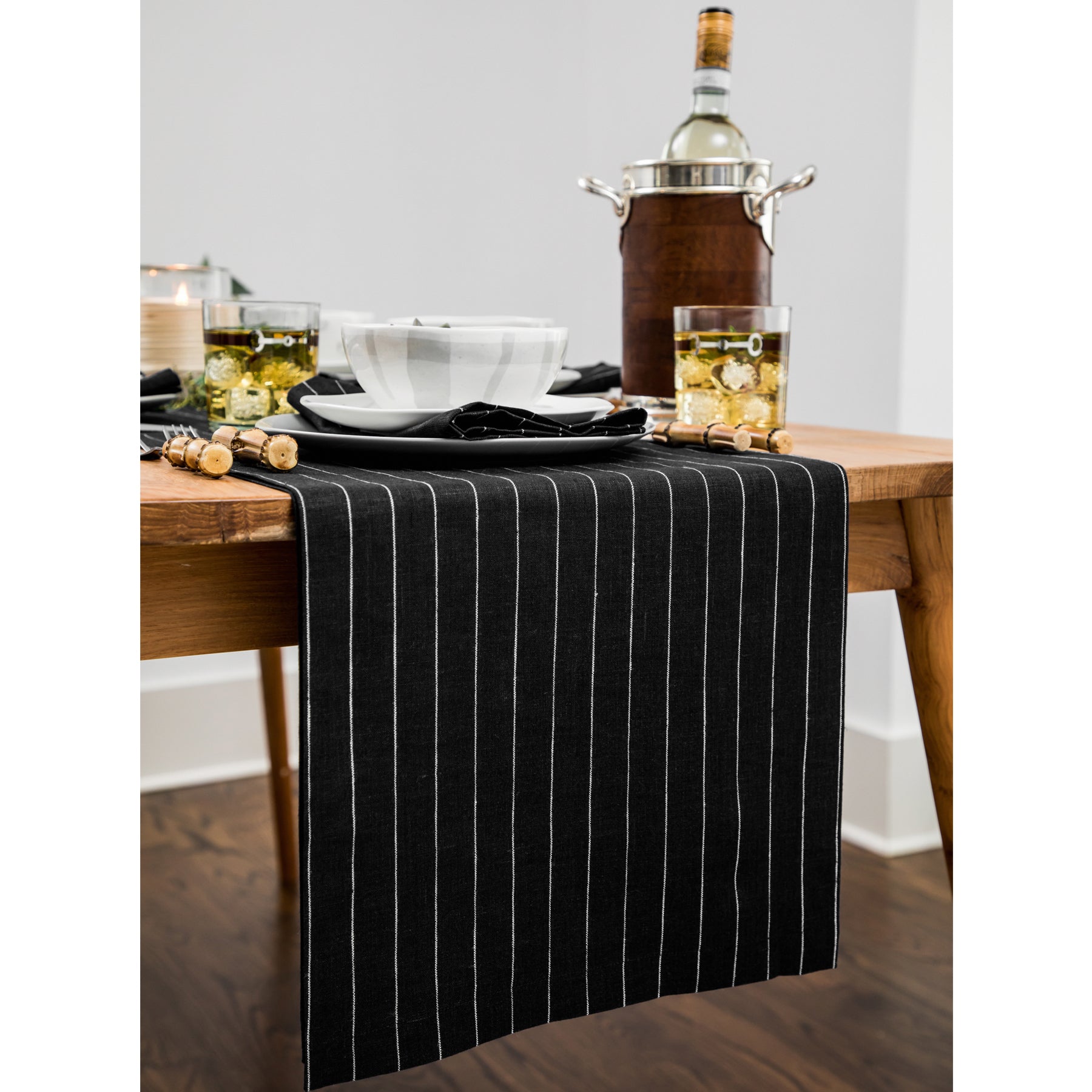 Elegant Pinstripe Table Runner - Premium Linen Dining Table Decor for Weddings, Parties & Holiday Gatherings - Perfect for Formal & Casual Dining Settings