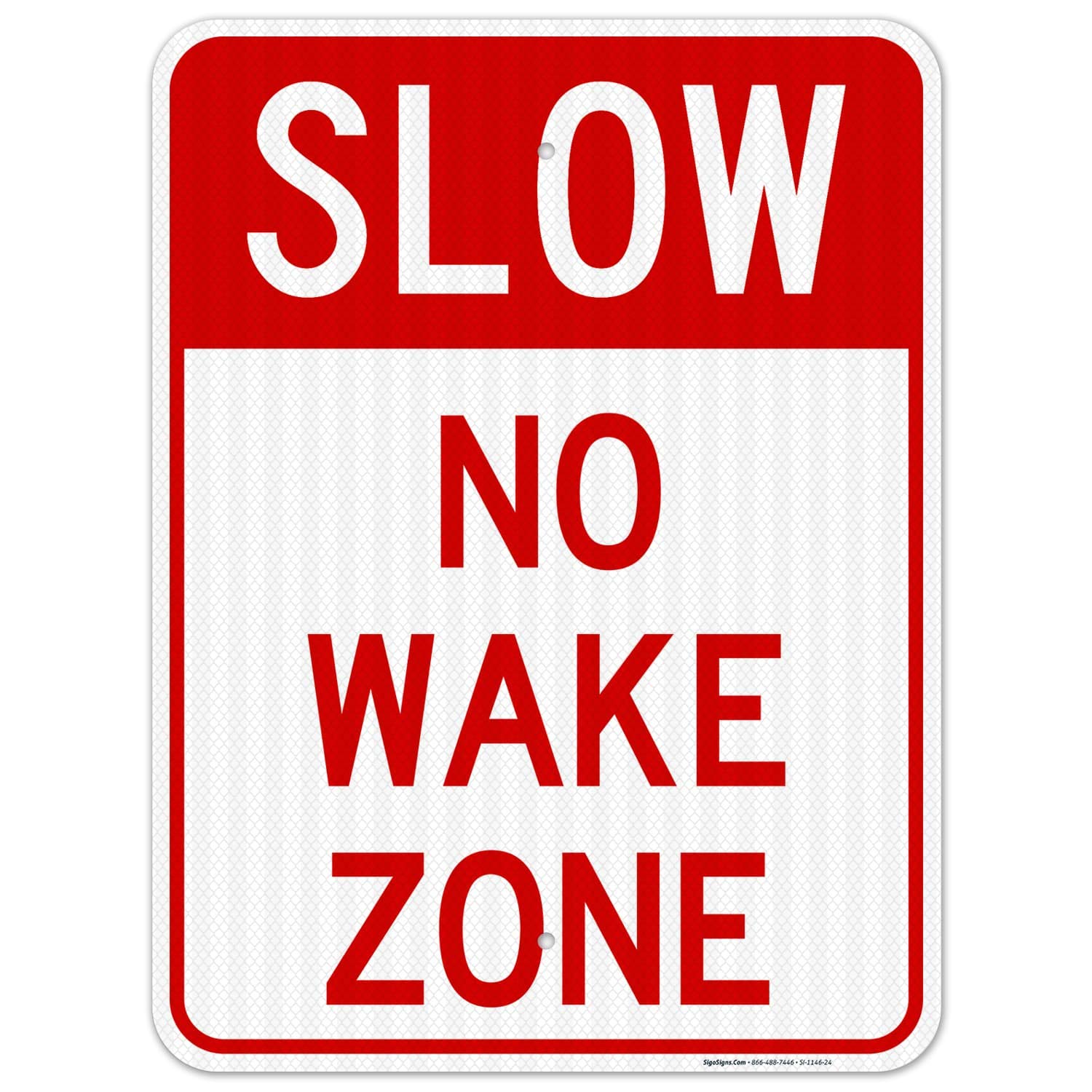 No Wake Zone Sign - 18x24 Inches, 3M EGP Reflective .080 Aluminum, Fade Resistant & Easy Mounting - Made in USA for Indoor/Outdoor Use - Perfect for Lakes, Docks & Marine Safety
