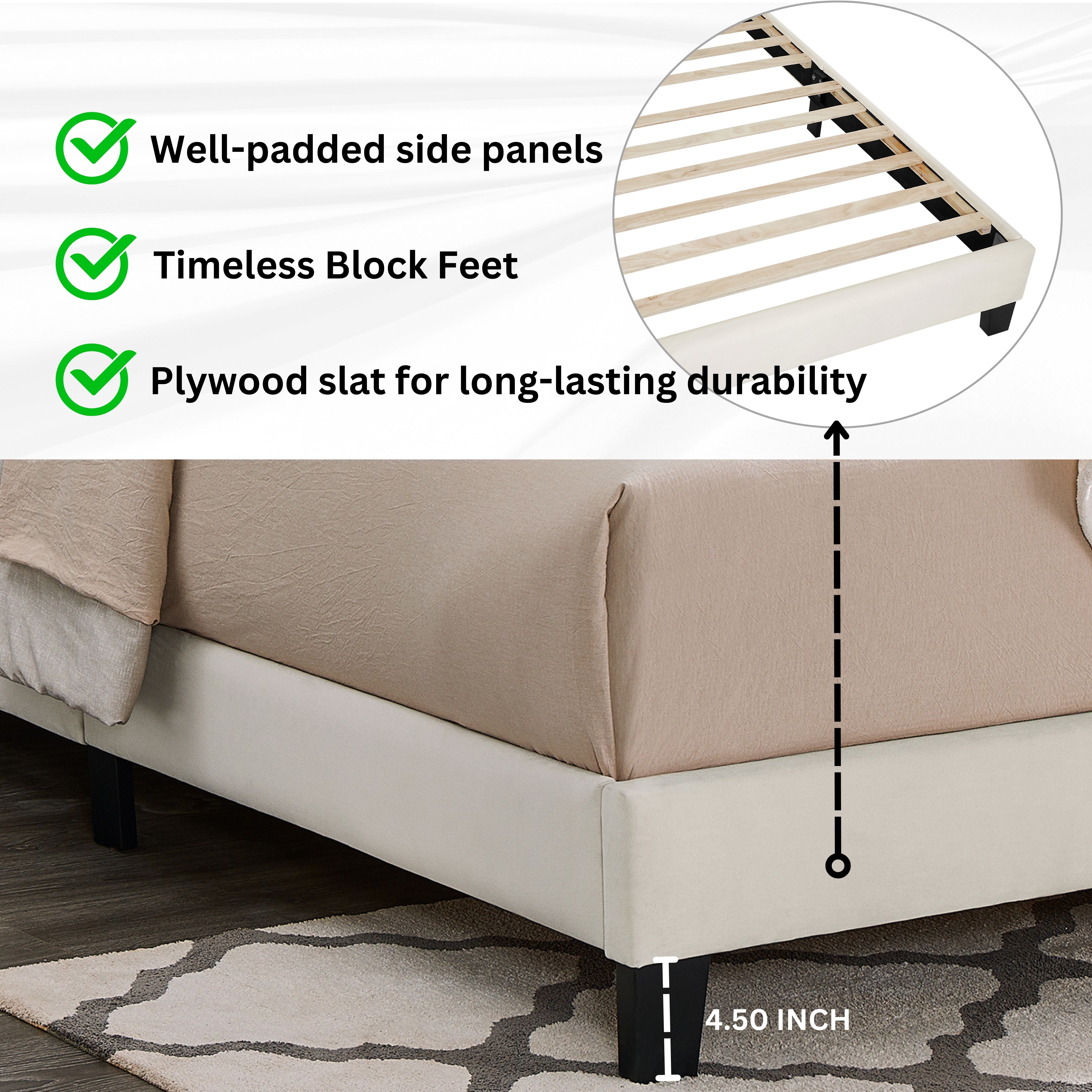 Roundhill Furniture Findlay 3-Piece Upholstered Bedroom Set - Queen Size Plush Fabric Bed with Matching Nightstand | Modern Bed Frame & Storage Drawers for Master Bedroom, Guest Room, or Apartment