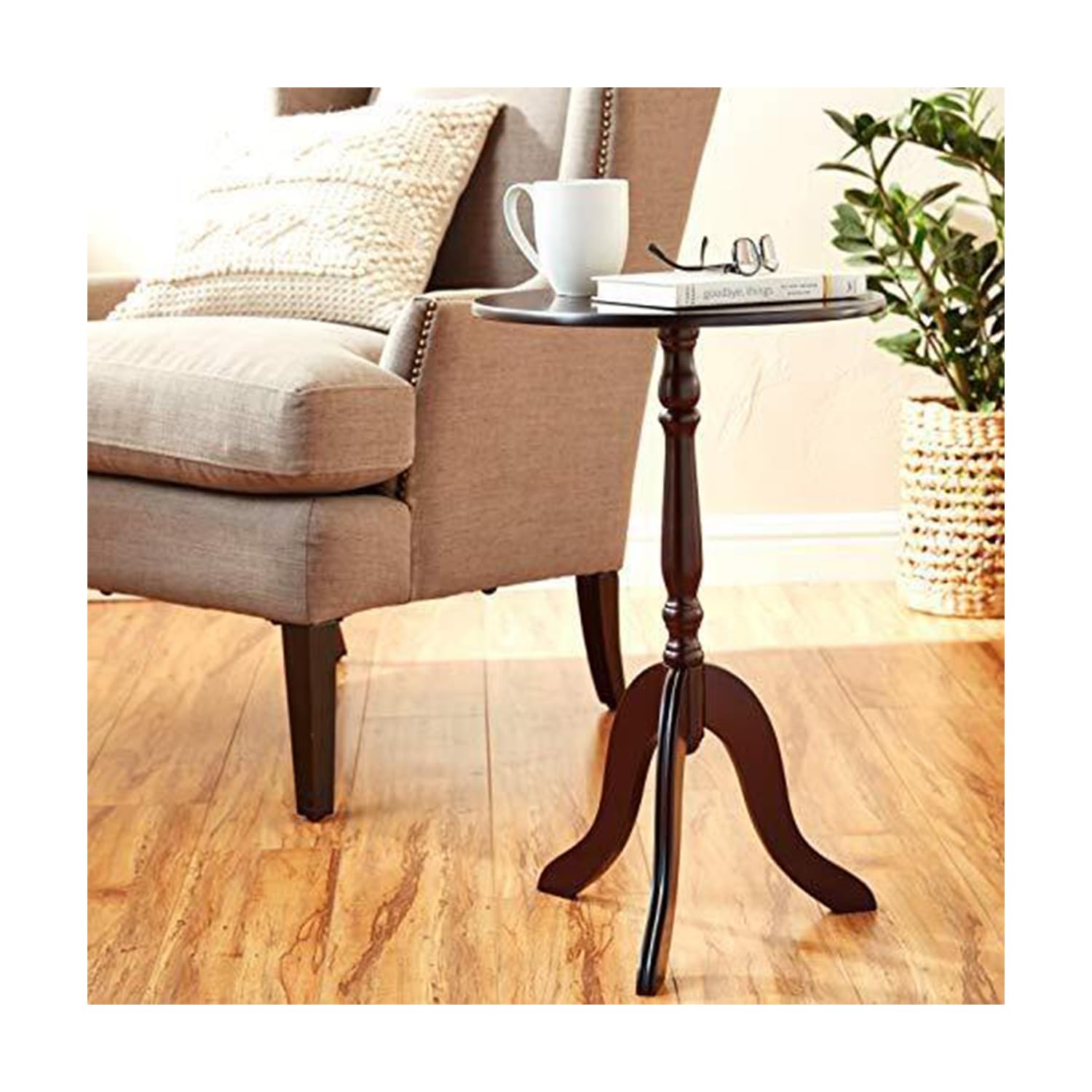 Premium Round Wooden Accent Table - Classic Mahogany & Cherry Finish Side Table for Living Room, Bedroom, or Office - 15.5