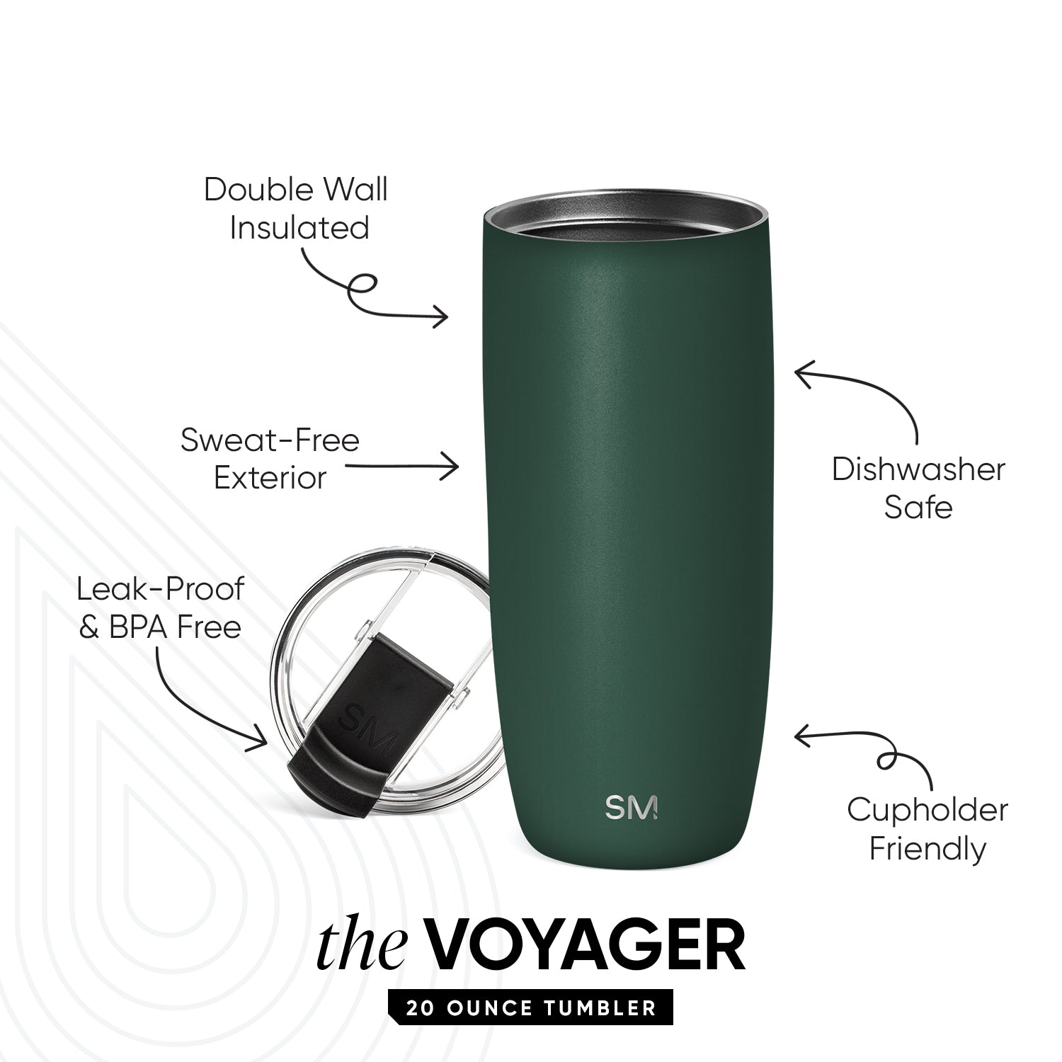 Voyager 20oz Insulated Tumbler with Clear Flip Lid & Straw - Leakproof Stainless Steel Travel Mug for Hot & Cold Drinks - Perfect for Office, Gym, Hiking & Outdoor Activities
