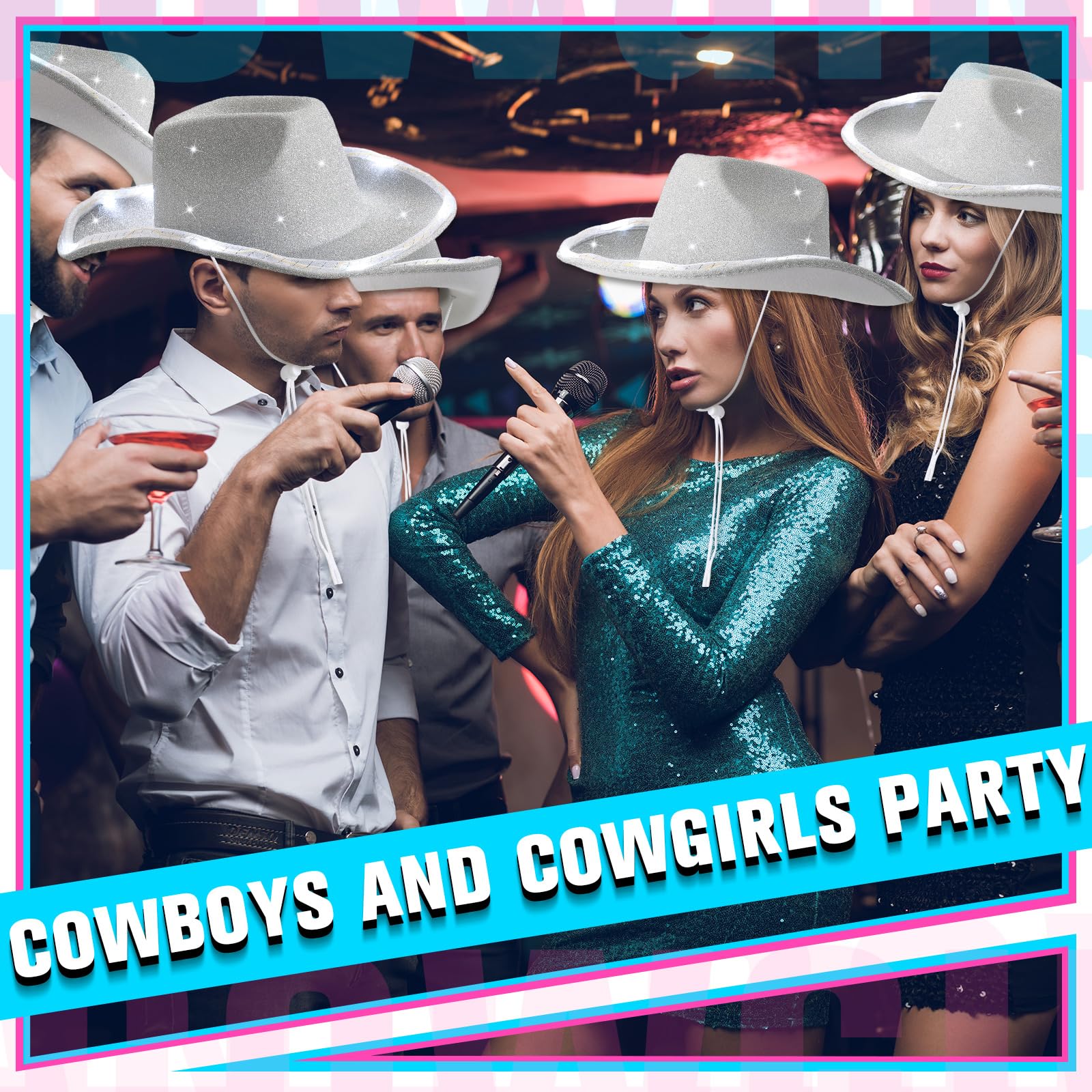 LED Cowboy Hat Flashing Lights - 10 Pcs for Western Role Play & Parties