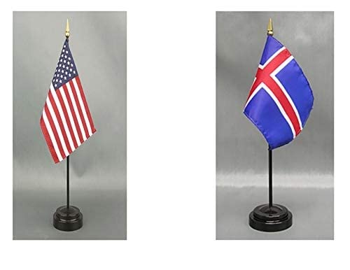 American Made Iceland Desk Flag Set - 4x6 Inch Rayon Office Desk & Hand Waving Table Flags with 2 Stands (USA & Iceland Flags) - Perfect for Office Decor, Home Display, and Patriotic Events