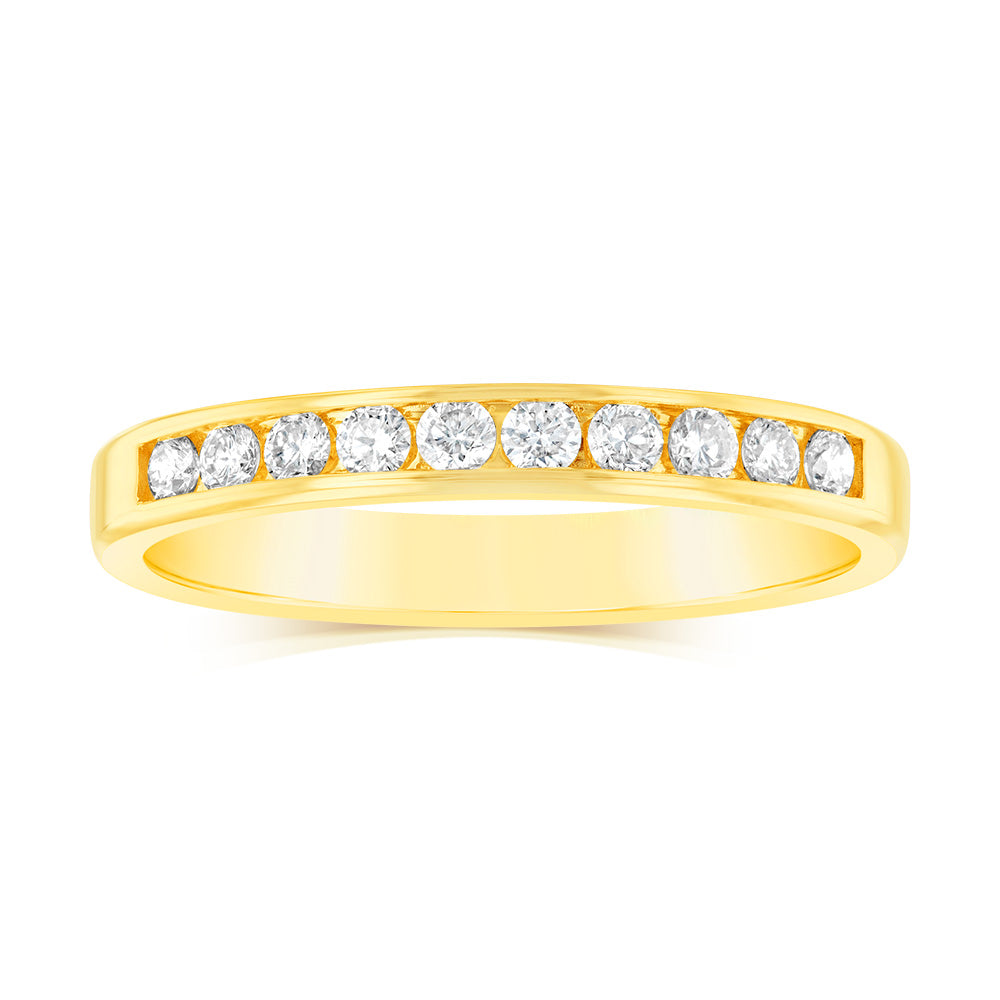 9ct Yellow Gold 1/3 Carat Diamond Eternity Ring with 10 Channel Set Diamonds - Elegant Wedding Band for Women, Perfect for Anniversaries & Special Occasions