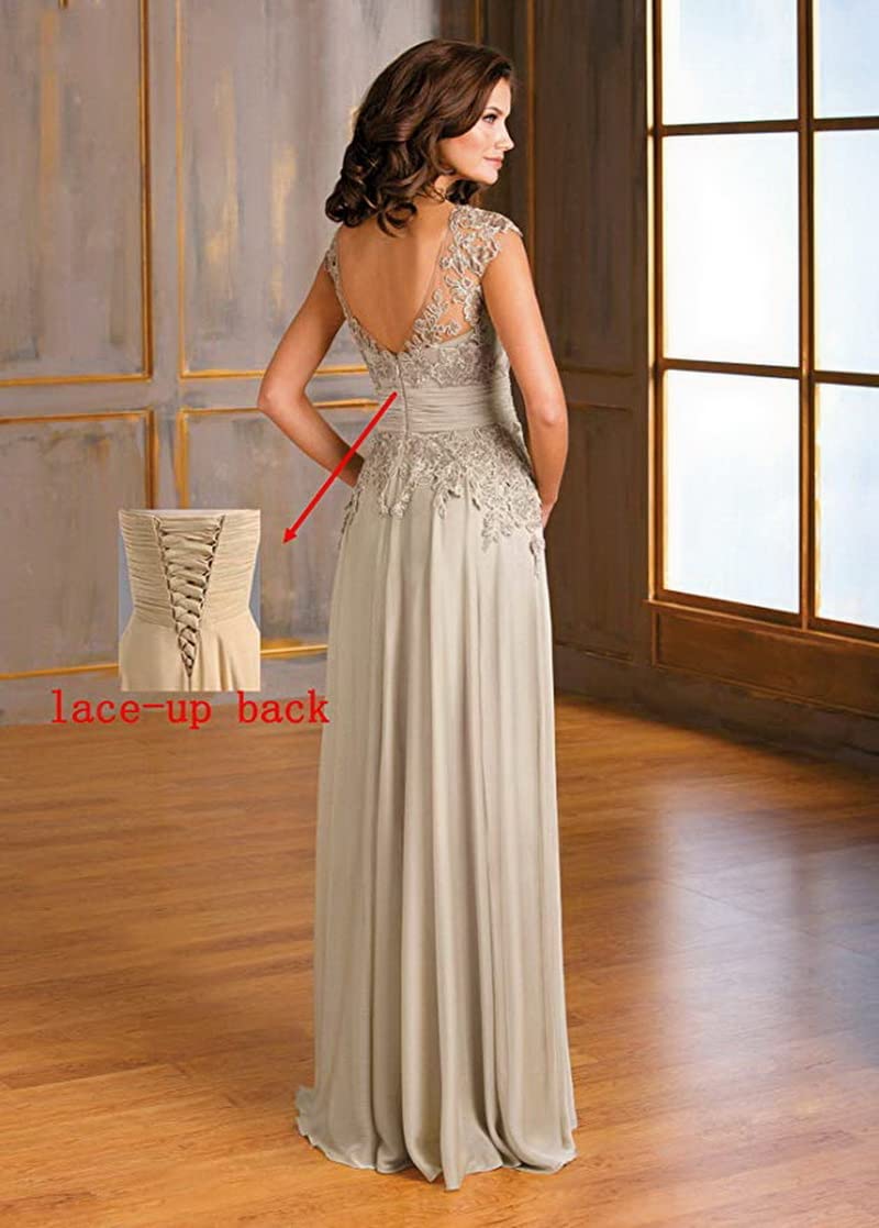 Elegant Lace Mother of The Bride Dress with Pockets - Chiffon Long Formal Gown for Women, V-Neck Evening Dress for Weddings, Parties & Special Occasions
