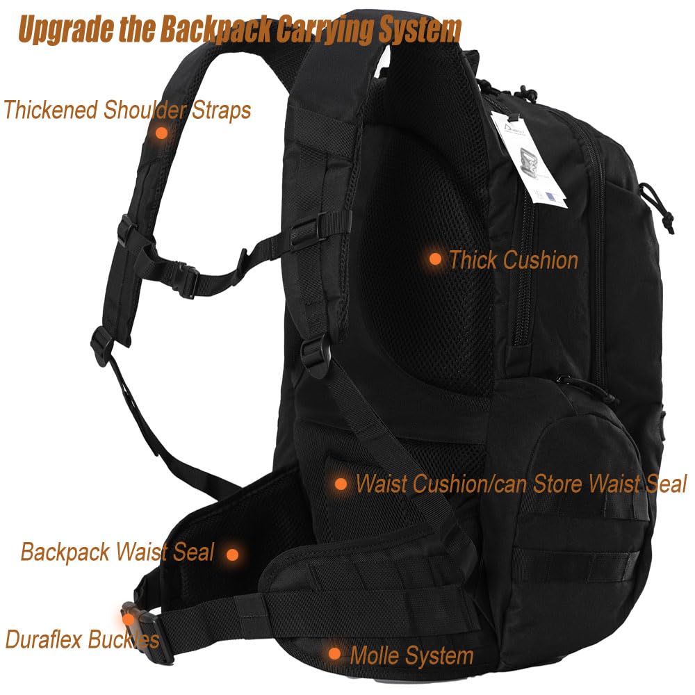 Tactical Backpack for Men - 35L Military Hiking Backpack, Durable Motorcycle Backpack (Black) - Perfect for Outdoor Adventures, Camping & Travel
