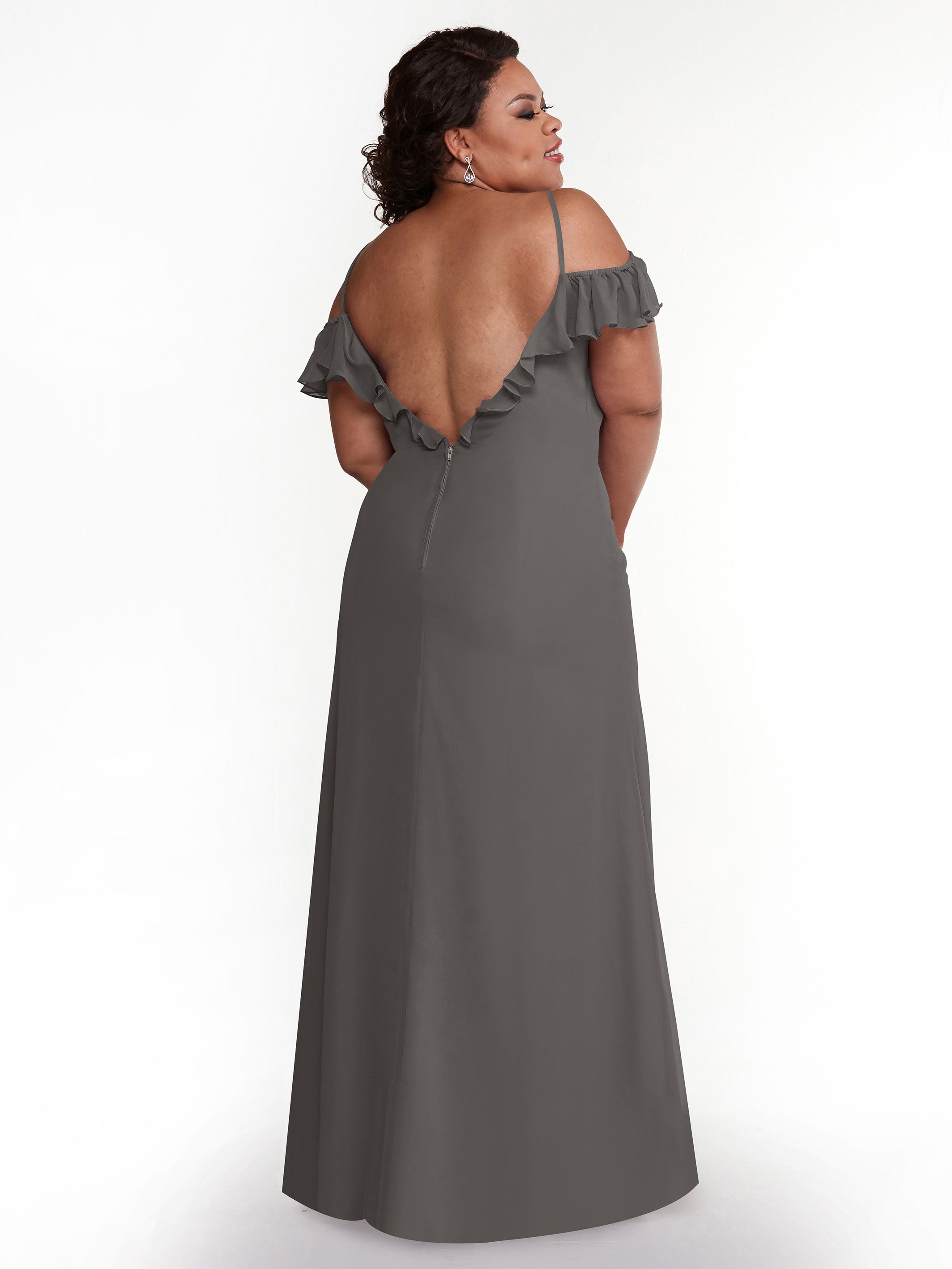 Elegant 80172 Chiffon Off-The-Shoulder A-Line Bridesmaid Dress with Ruffled Neckline - Perfect for Weddings, Formal Events & Special Occasions