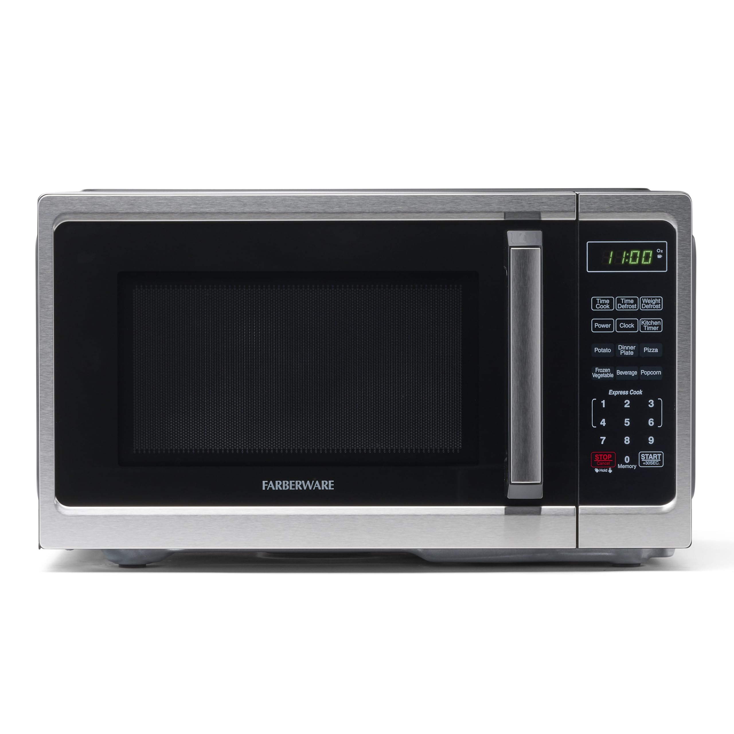 Farberware 0.9 Cu. Ft. 900W Countertop Microwave Oven with LED Lighting & Child Safety Lock - Stainless Steel Interior for Easy Cleaning - Compact Microwave Perfect for Small Kitchens, Apartments, Dorms & Office Break Rooms