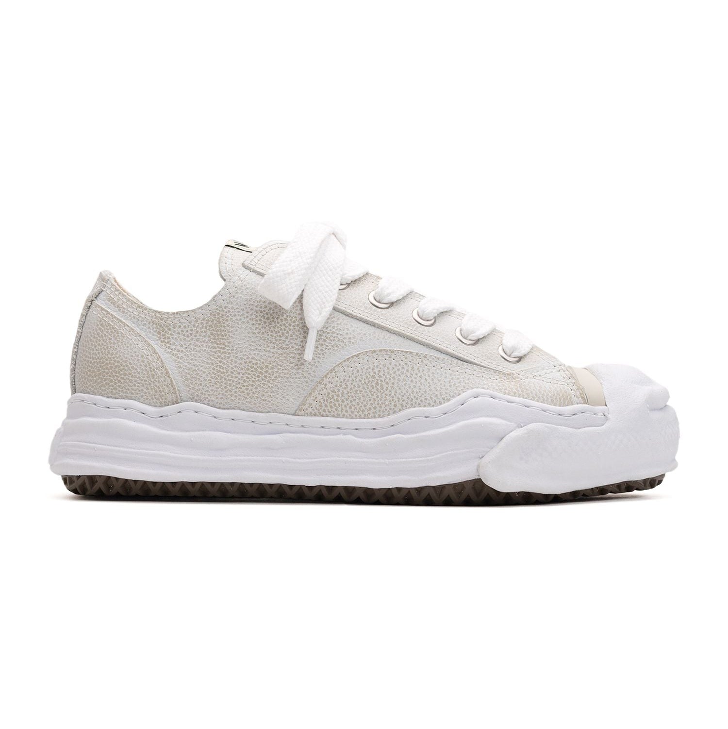MAISON MIHARA YASUHIRO Hank OG Sneakers - Brushed Shrink Leather Low Top White Shoes for Men | Casual Streetwear & Everyday Fashion