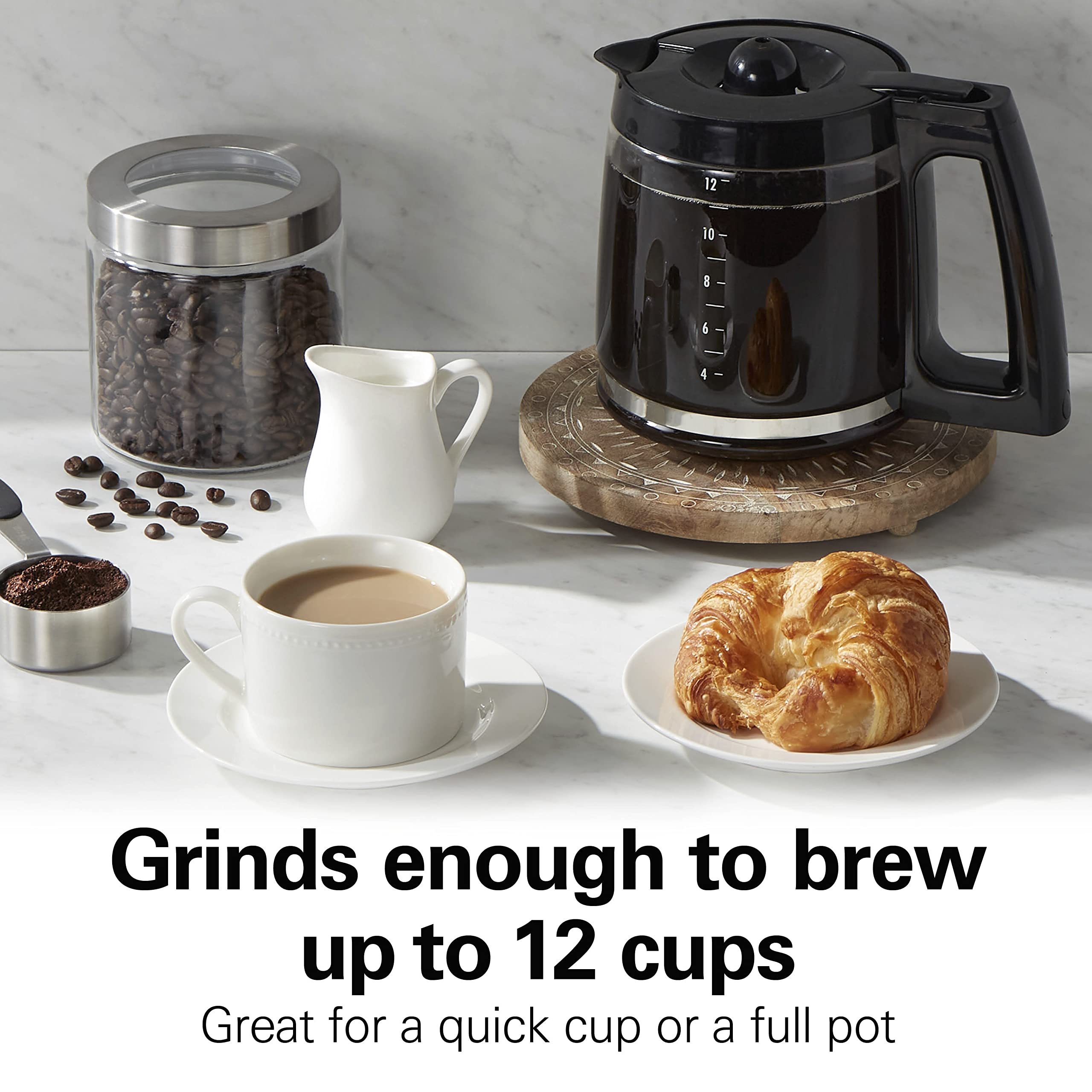 Hamilton Beach Fresh Grind Electric Coffee Grinder - Stainless Steel Blades for Beans, Spices & Herbs - Removable Chamber - Makes 12 Cups - White - Perfect for Home Kitchen & Coffee Enthusiasts