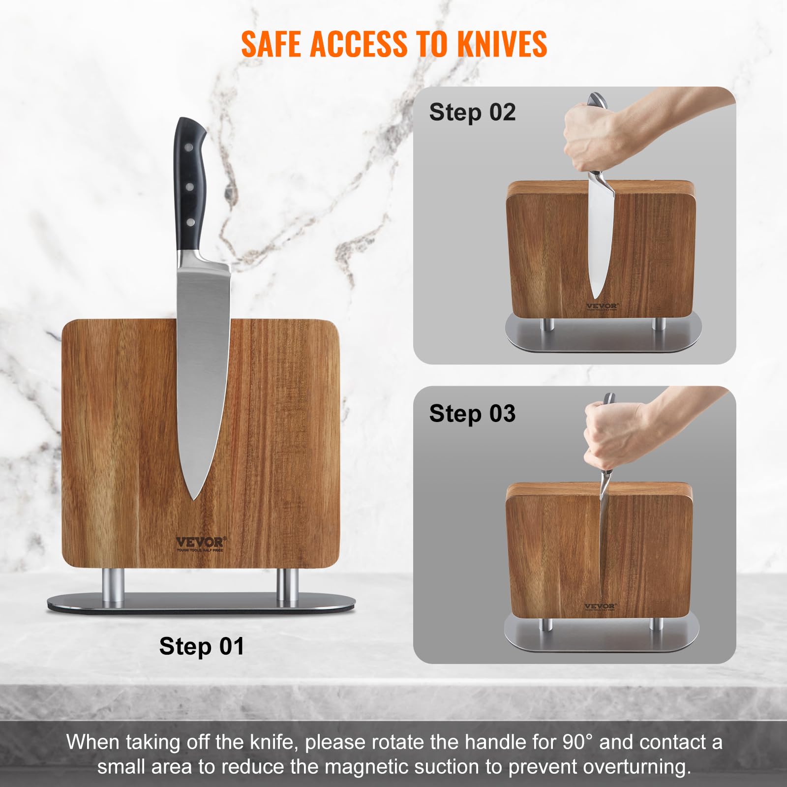 VEVOR 10-Inch Magnetic Knife Block - Double Sided Acacia Wood Knife Holder for Kitchen, Cutlery Display & Storage Organizer - Perfect Christmas Gift for Home Chefs & Cooking Enthusiasts (Great for Countertop Organization & Stylish Kitchen Decor)