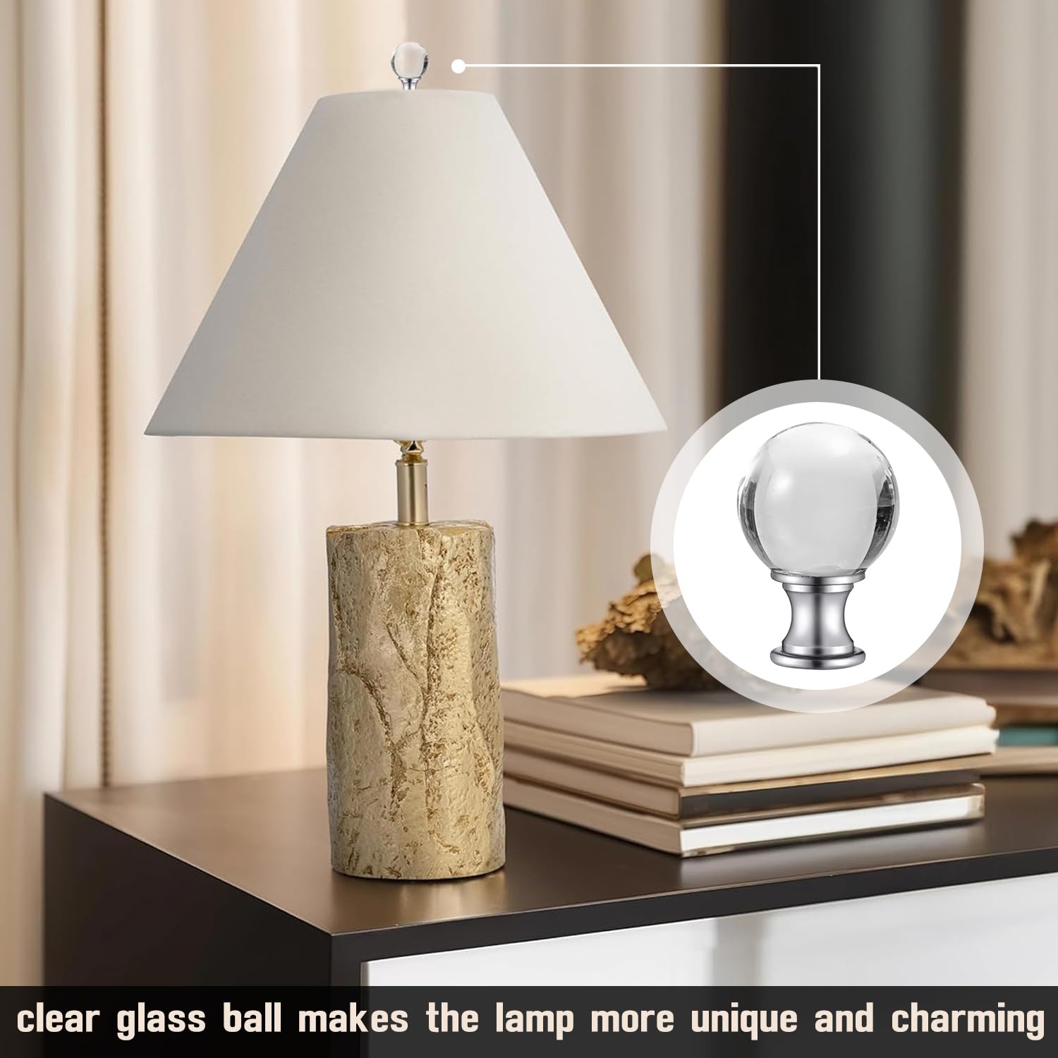 2 Pack Glass Crystal Ball Lamp Finials - Decorative Lamp Toppers for Table Lamps & Floor Lamps - Replacement Lamp Knobs - Perfect for Living Room, Bedroom & Office Decor