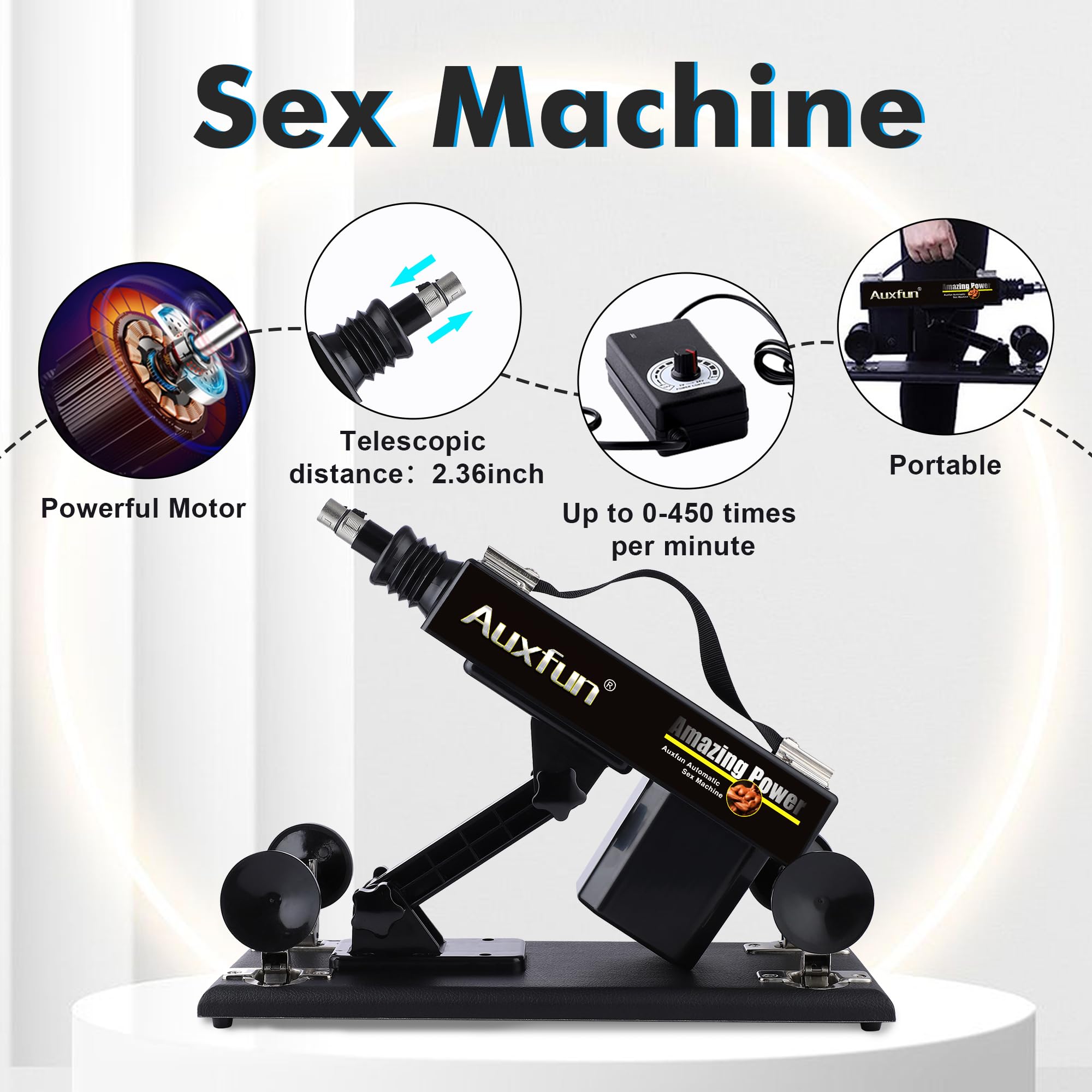 AUXFUN Automatic Thrusting Sex Machine with Suction Cup - 8 Attachments for Couples, Male & Female - Powerful Fucking Machine with 3 XLR Connectors - Perfect for Bedroom Use, Adult Play & Spicing Up Relationships