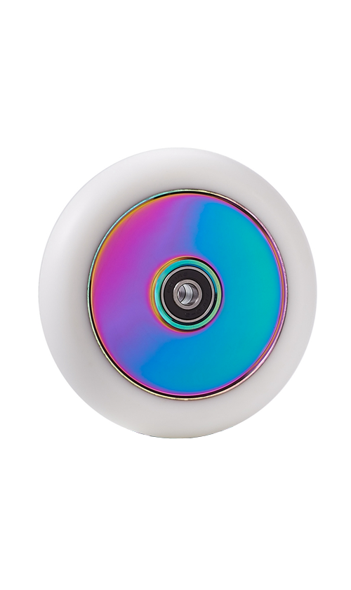 Huoli SW02 Hollow Core Scooter Wheels - Lightweight & Durable White/Neo Chrome Wheels for Pro Scooter Tricks & Street Riding