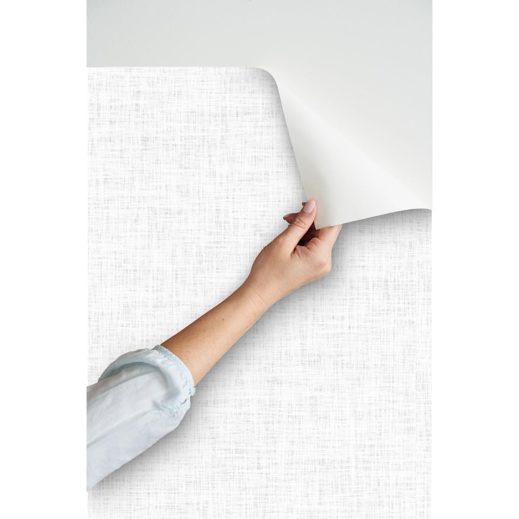 Peel & Stick Removable Wallpaper 12ft x 2ft - Light Gray Faux Woven Texture Neutral Wall Covering | Perfect for Bedroom, Living Room & Home Office Decor