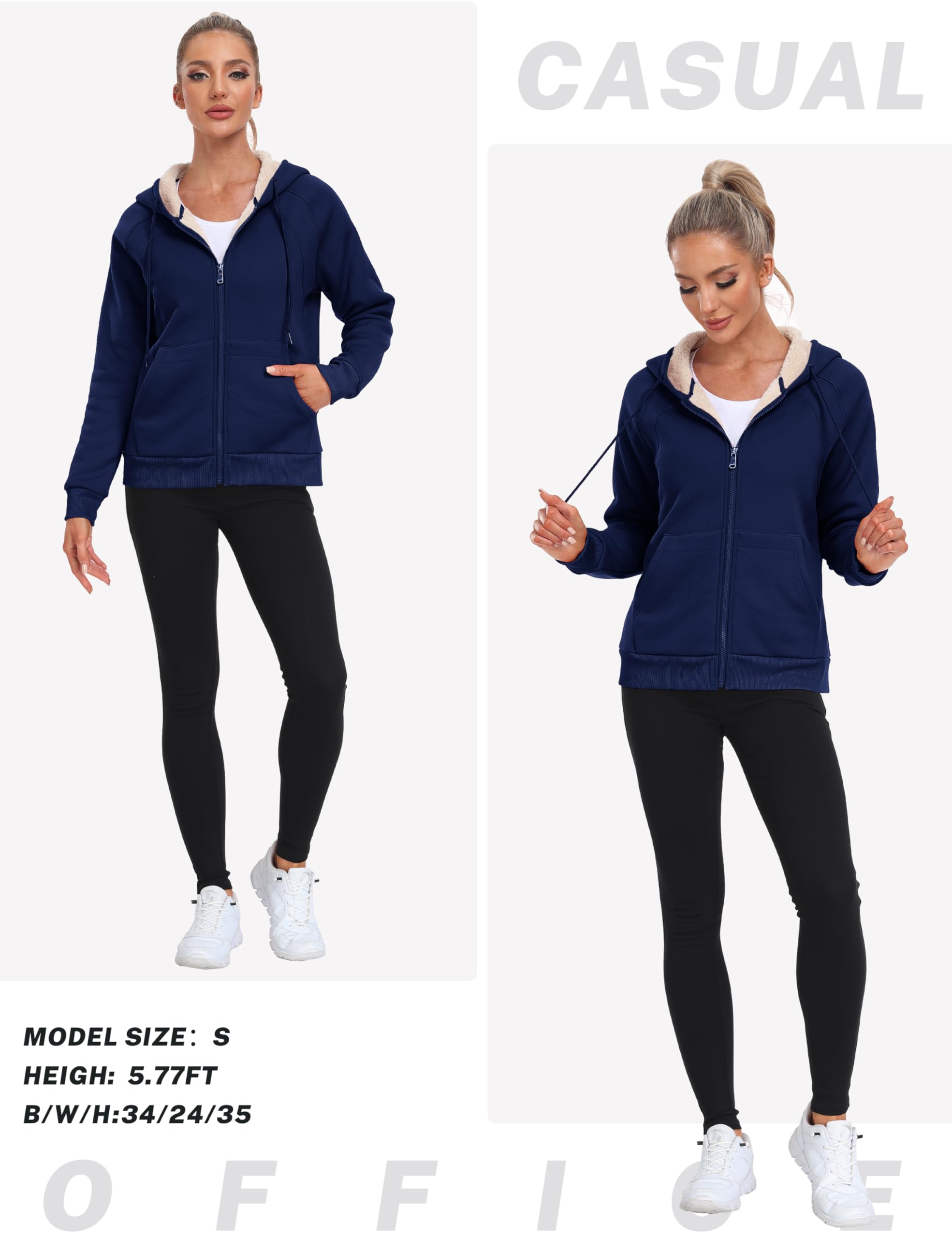 MoFiz Women's Fleece Zip Up Hoodie - Warm Sherpa Lined Winter Sweatshirt with Pockets | Cozy Casual Outerwear for Women | Perfect for Cold Weather, Outdoor Activities & Lounge Wear