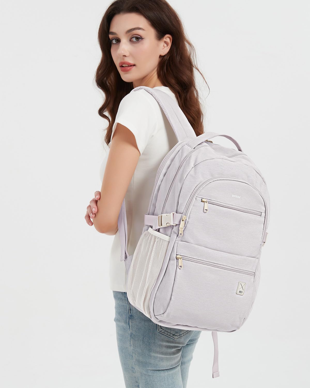 WANDF 15.6 Inch Travel Laptop Backpack with USB Charging Port - Water Resistant Airline Approved Business Backpack for Women & Men - Perfect for Work, School, Commuting & Business Trips (Beige)