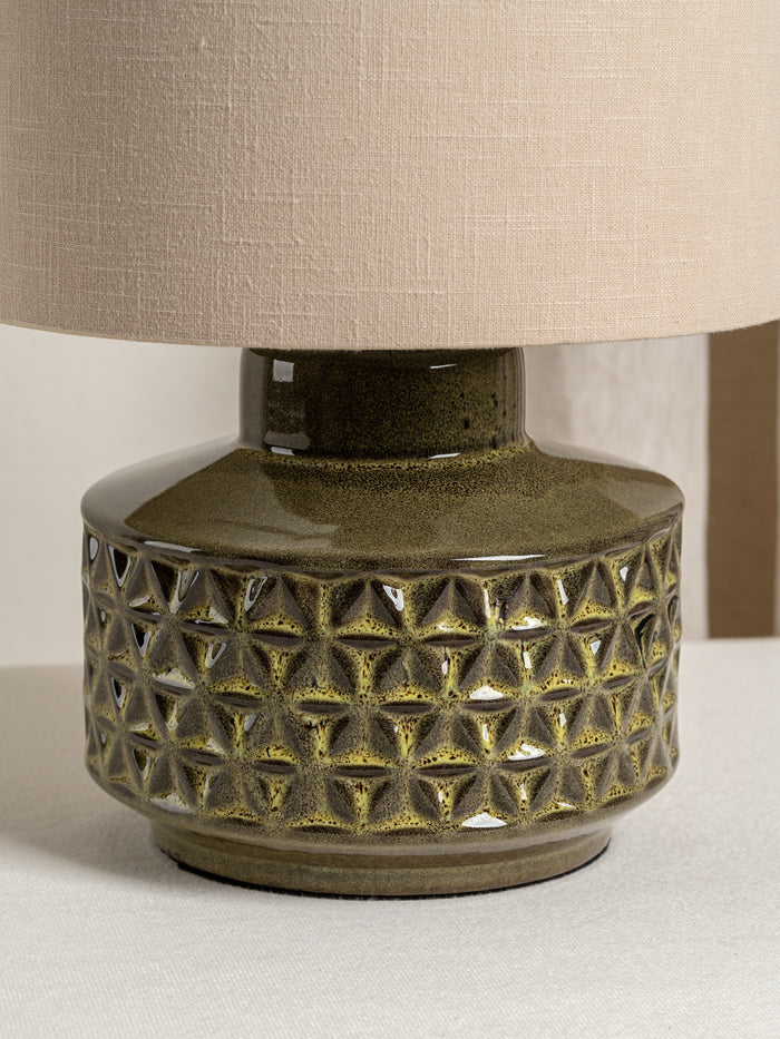 Elegant Green Glazed Ceramic Table Lamp - Modern Short Desk Light for Living Room, Bedroom & Office Decor